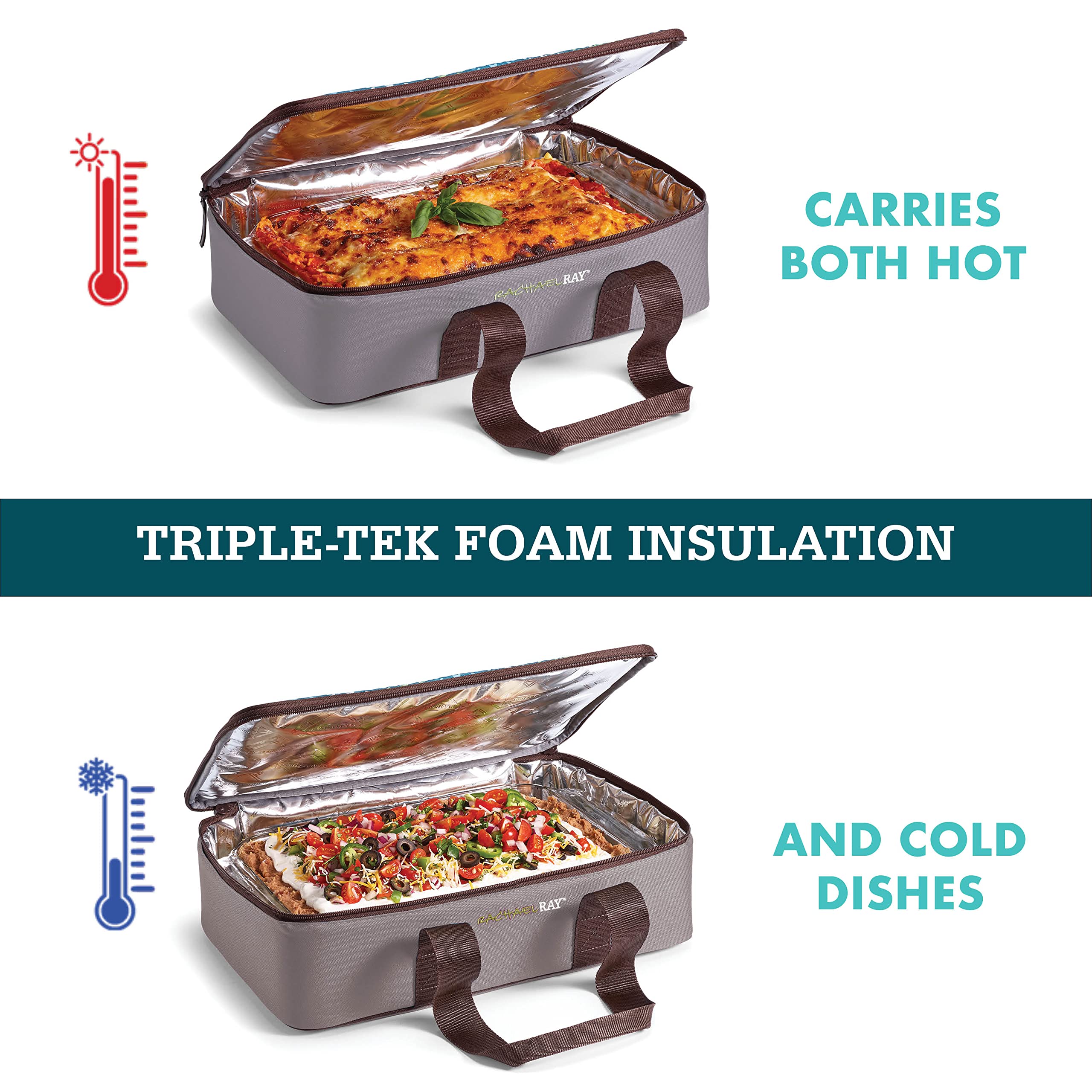 Rachael Ray Lasagna Lugger Casserole Carrier, Thermal Insulated, Fits 9"x13", Navy Plaid