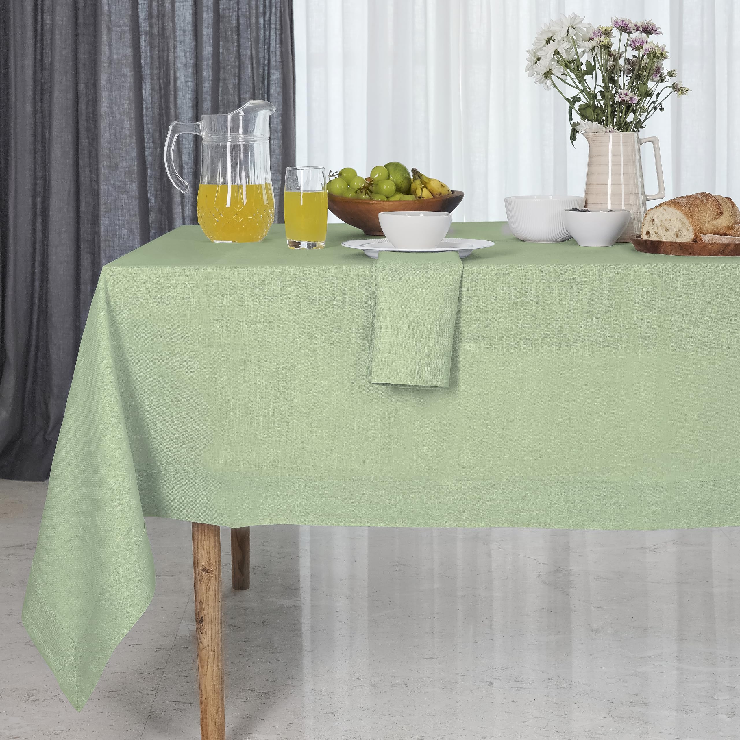Dmoksha Homes Linen Tablecloth - 54 X 72 Inch Sage Green, 100 Pure Linen Tablecloth 72 Inches Long, Rectangle Tablecloth, Machin