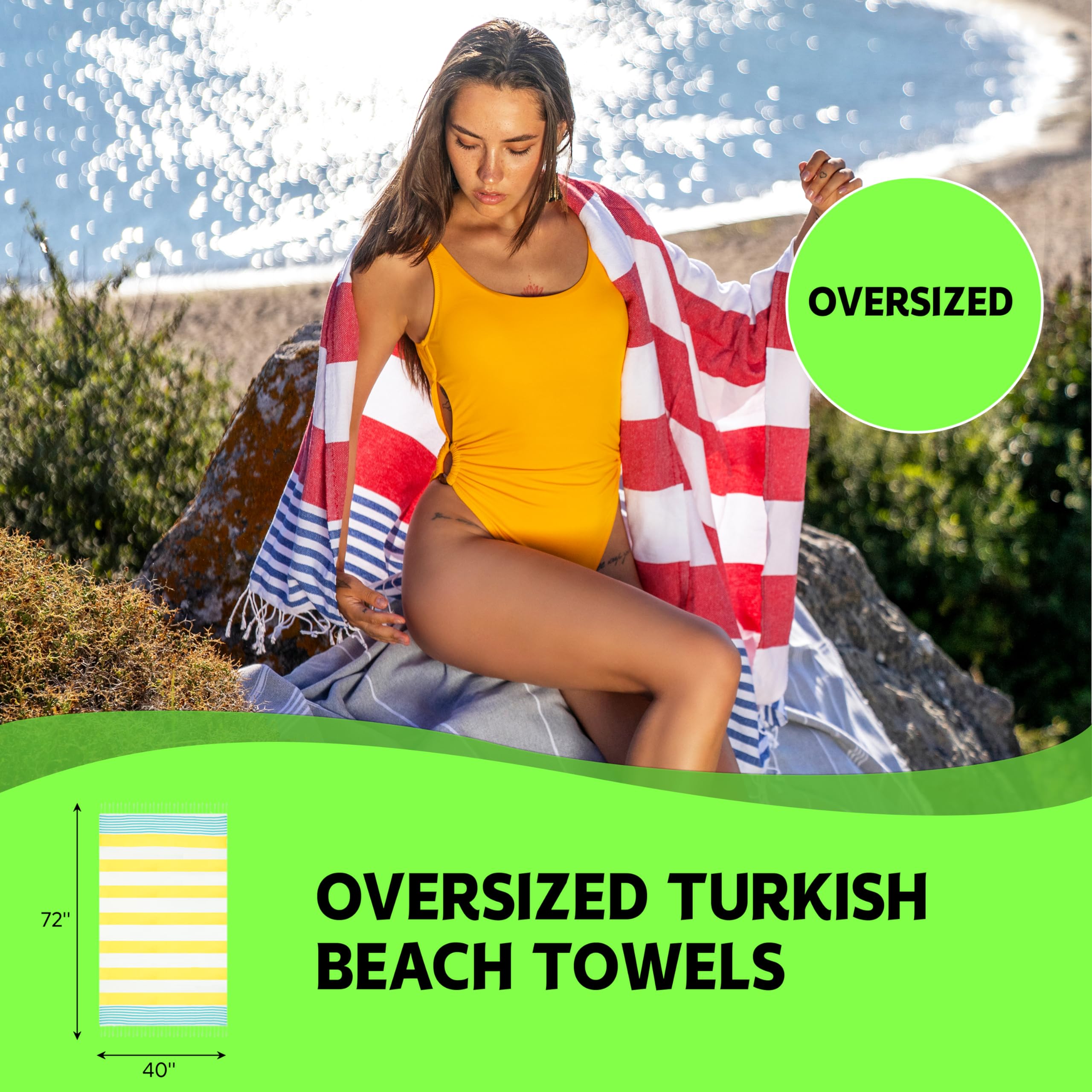 HAVLULAND Set of 6 Beach Towels 100% Turkish Cotton Soft Beach Towel Super Absorbent XL Bath Towels Oversized 71x39 Inch Sandproof Beach Blanket Extra Large Pool Towels