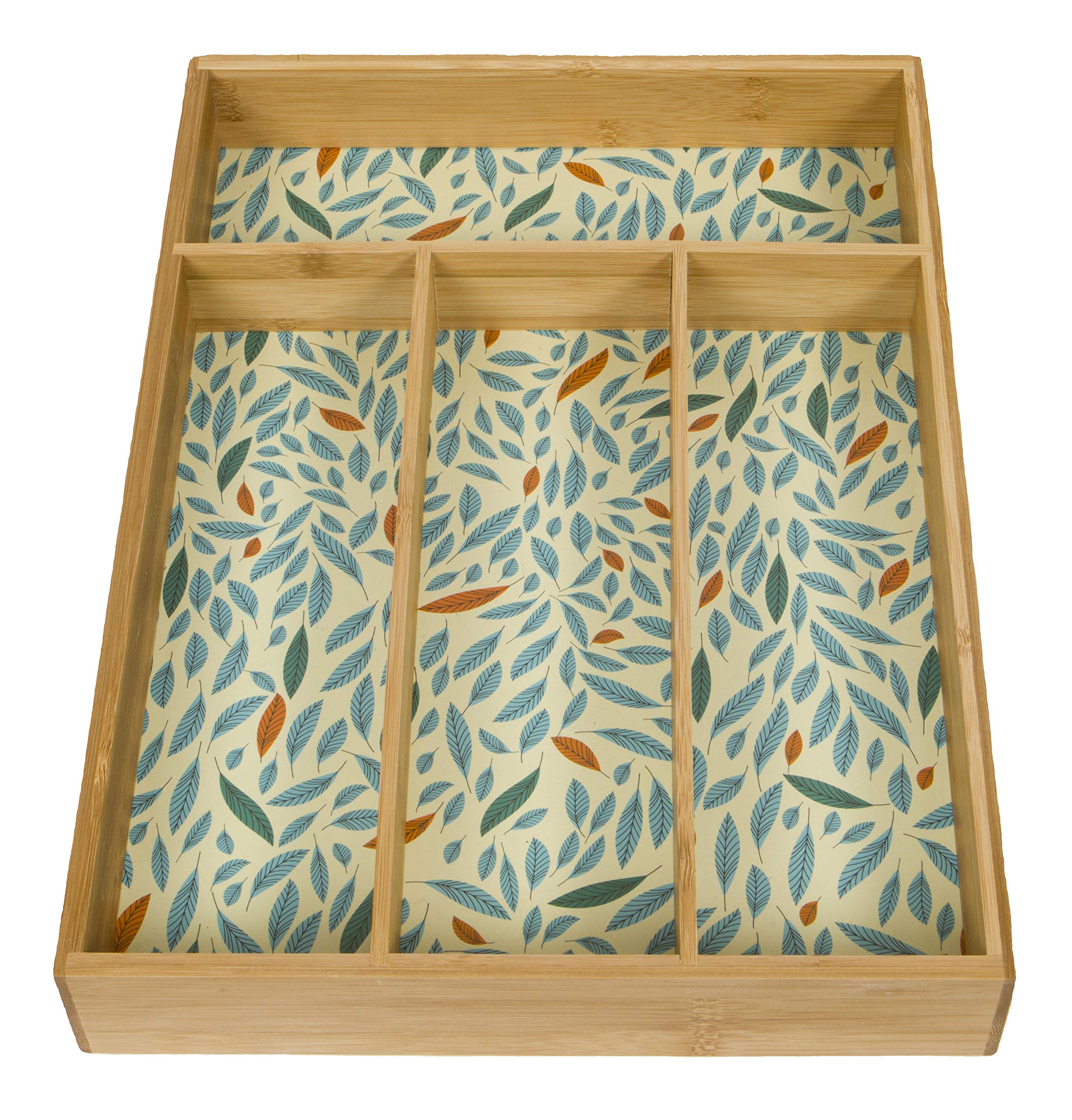 Evriholder Duog6-Amz Utensil Organizer Kitchen Drawer Divider, 4 Compartments With Decorative Feather Patterned Lining, Made Of