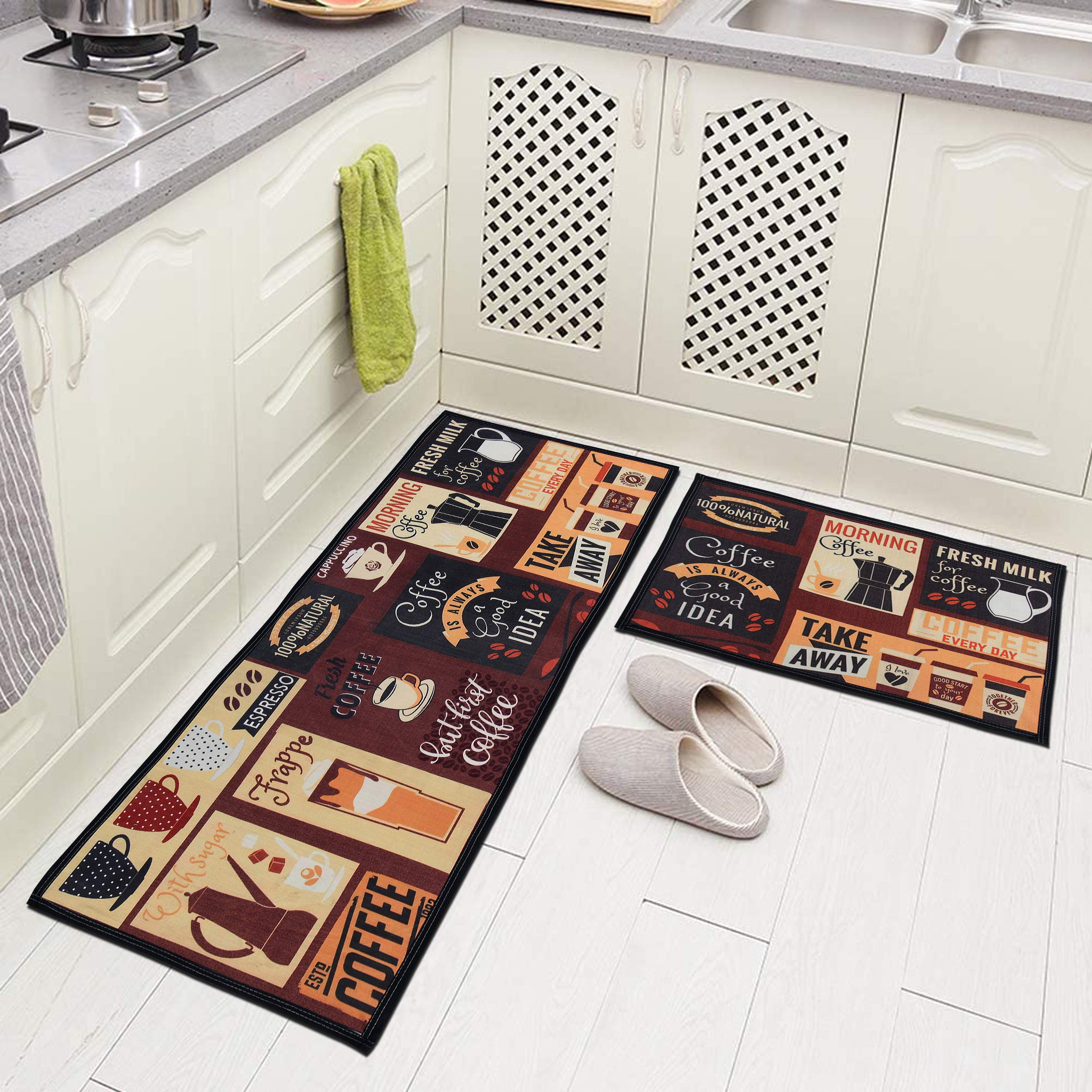 Aazeem Kitchen Floor Mat & Runner With Anti Skid Backing, Set Of 2 (40 X 120 & 40 X 60 Cm, Rubber, Red)