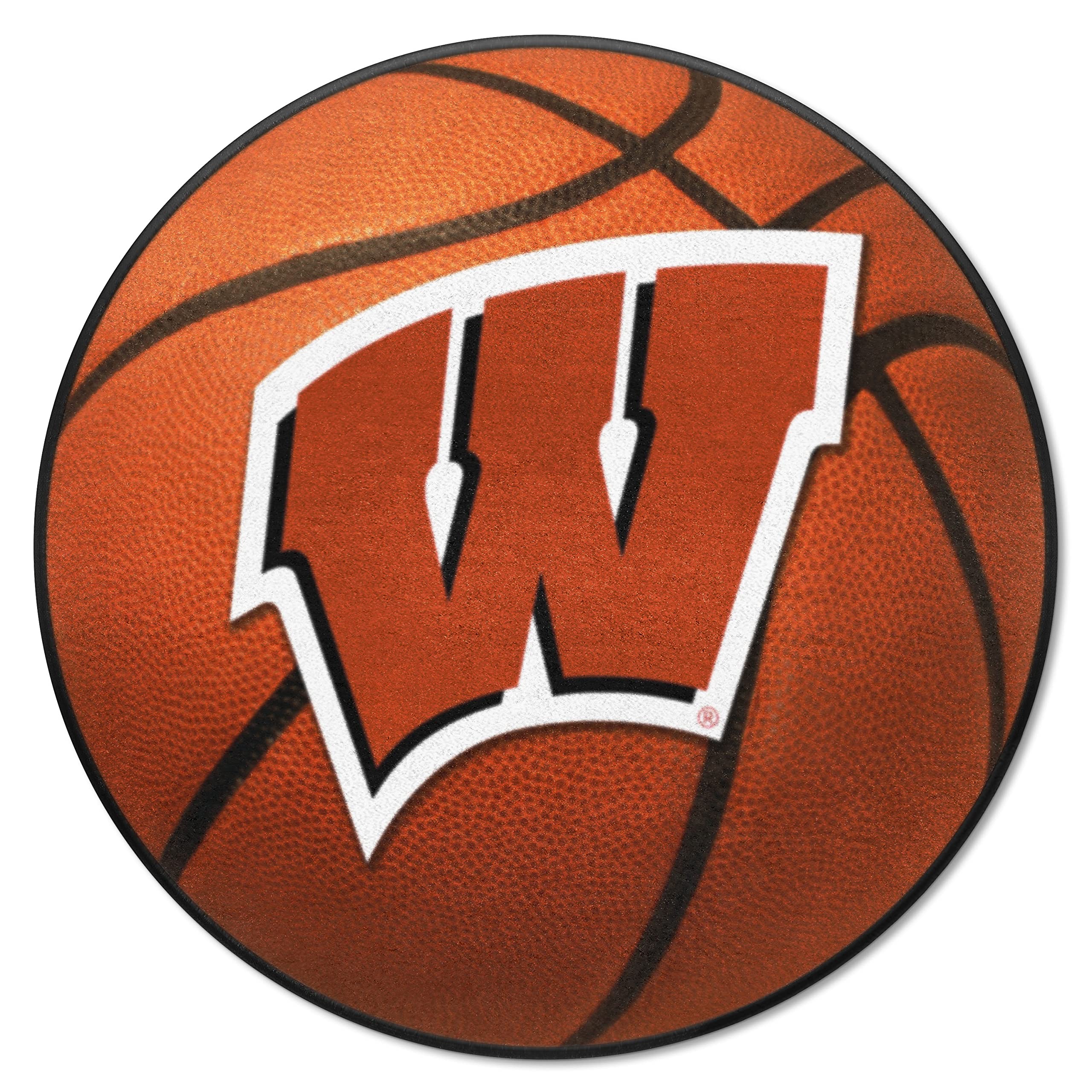 FANMATS 1643 Wisconsin Badgers Basketball Shaped Rug - 27in. Diameter, Basketball Design, Sports Fan Accent Rug - W Primary Logo