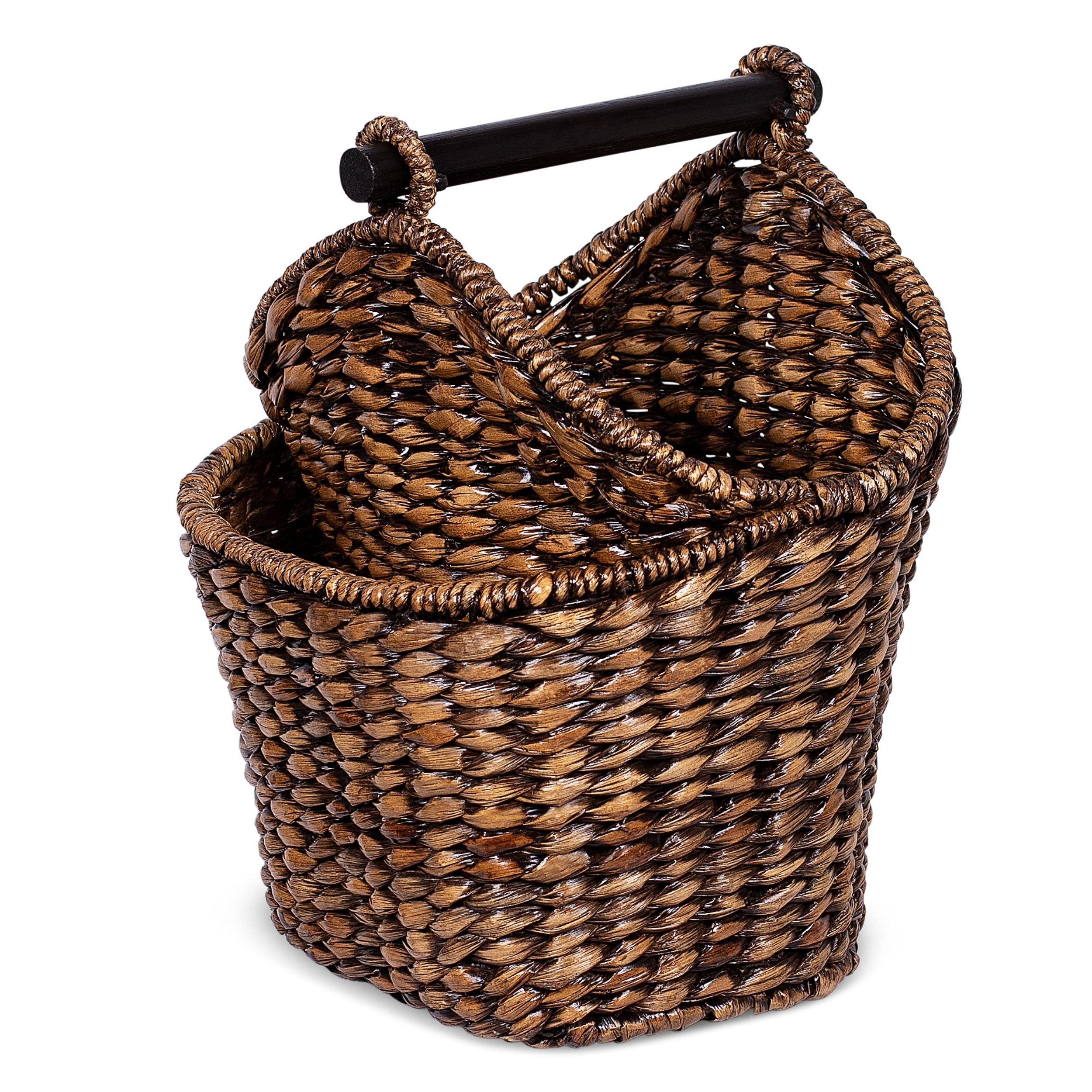 Birdrock Home Seagrass Magazine And Bathroom Basket - Hand Woven Toilet Paper Holder With Pocket - Grey Wash - Stylish Decorativ