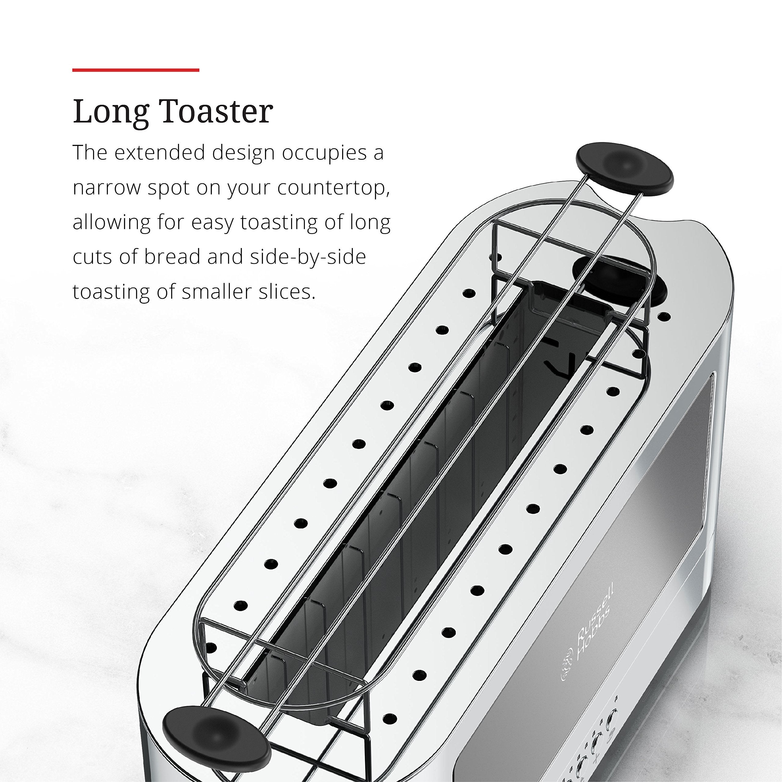 Russell Hobbs 2-Slice Glass Accent Long Toaster, Black & Stainless Steel, Trl9300Bkr