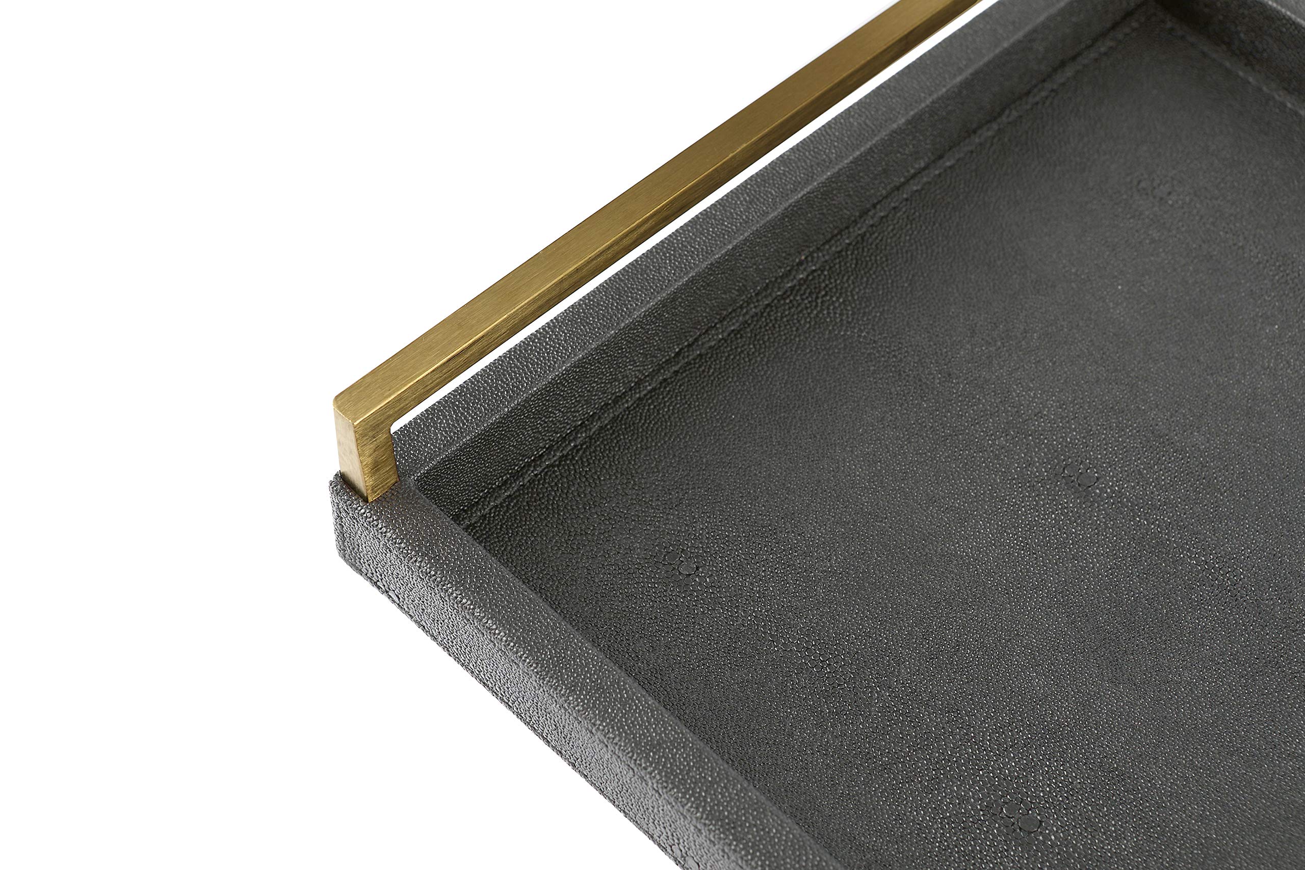 Wv 17.8 * 11.8'' Grey Shagreen Large Serving Tray With Brushed Gold Handle,Faux Leather Home Decorative Tray, Coffee Table Tray