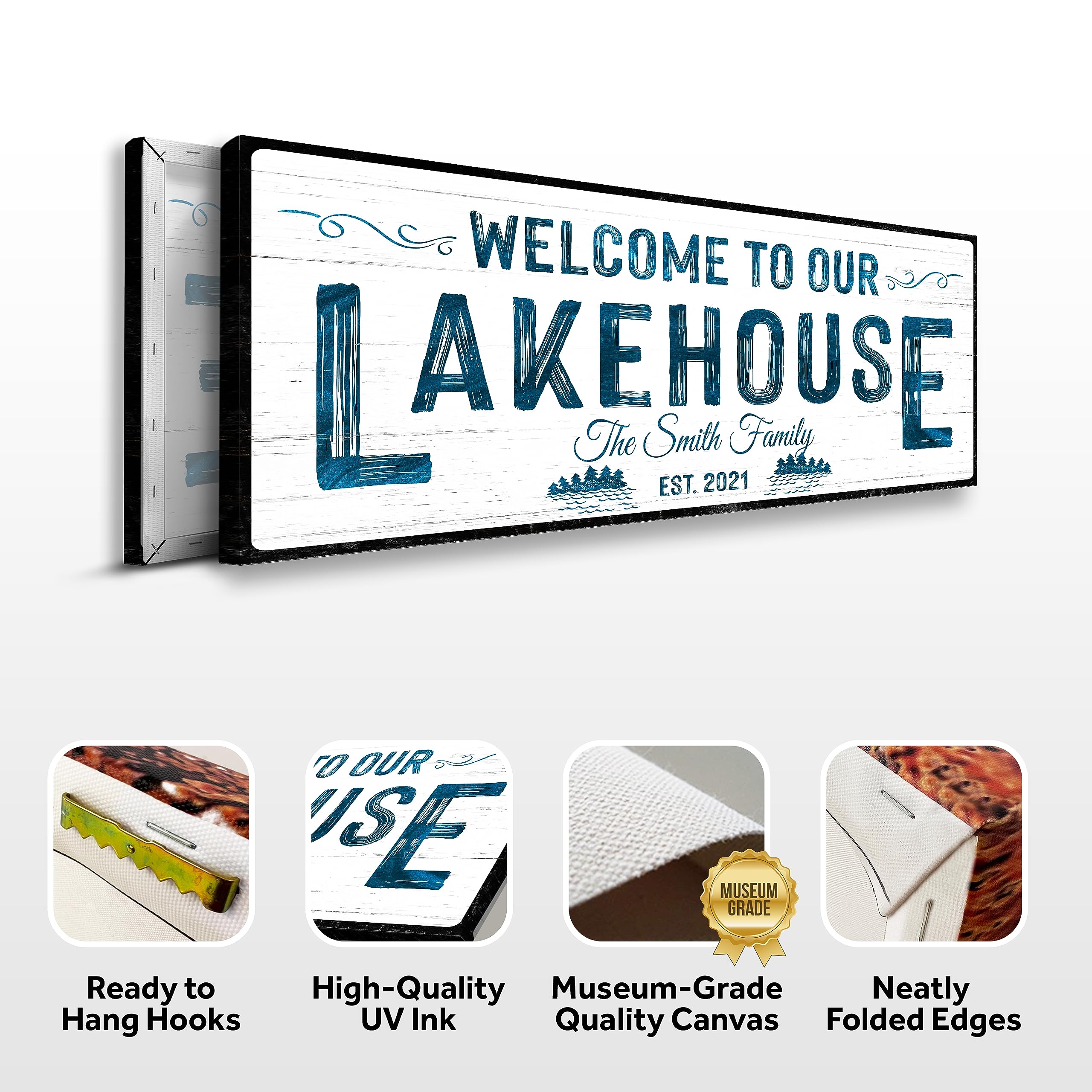 Tailored Canvases Custom Lake House Sign - Large Rustic Print Decor Canvas Wall Art For Living Room, Bedroom, Kitchen & Entryway