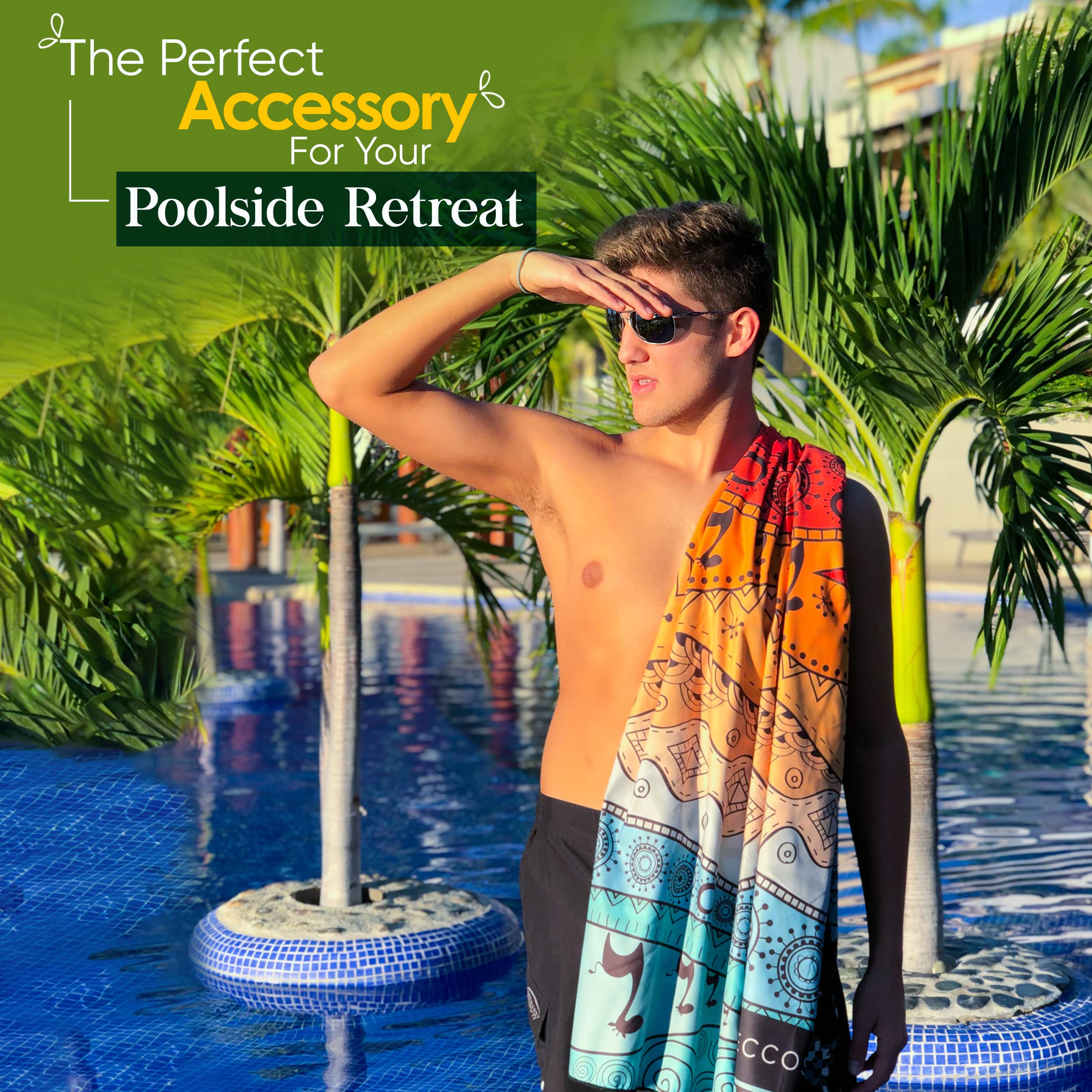 ECCOSOPHY Microfiber Beach Towel for Adults - Quick Dry  Oversized Sand Free Pool Towel with Pouch For Travel (Marrakesh)  Large  71x35 inch