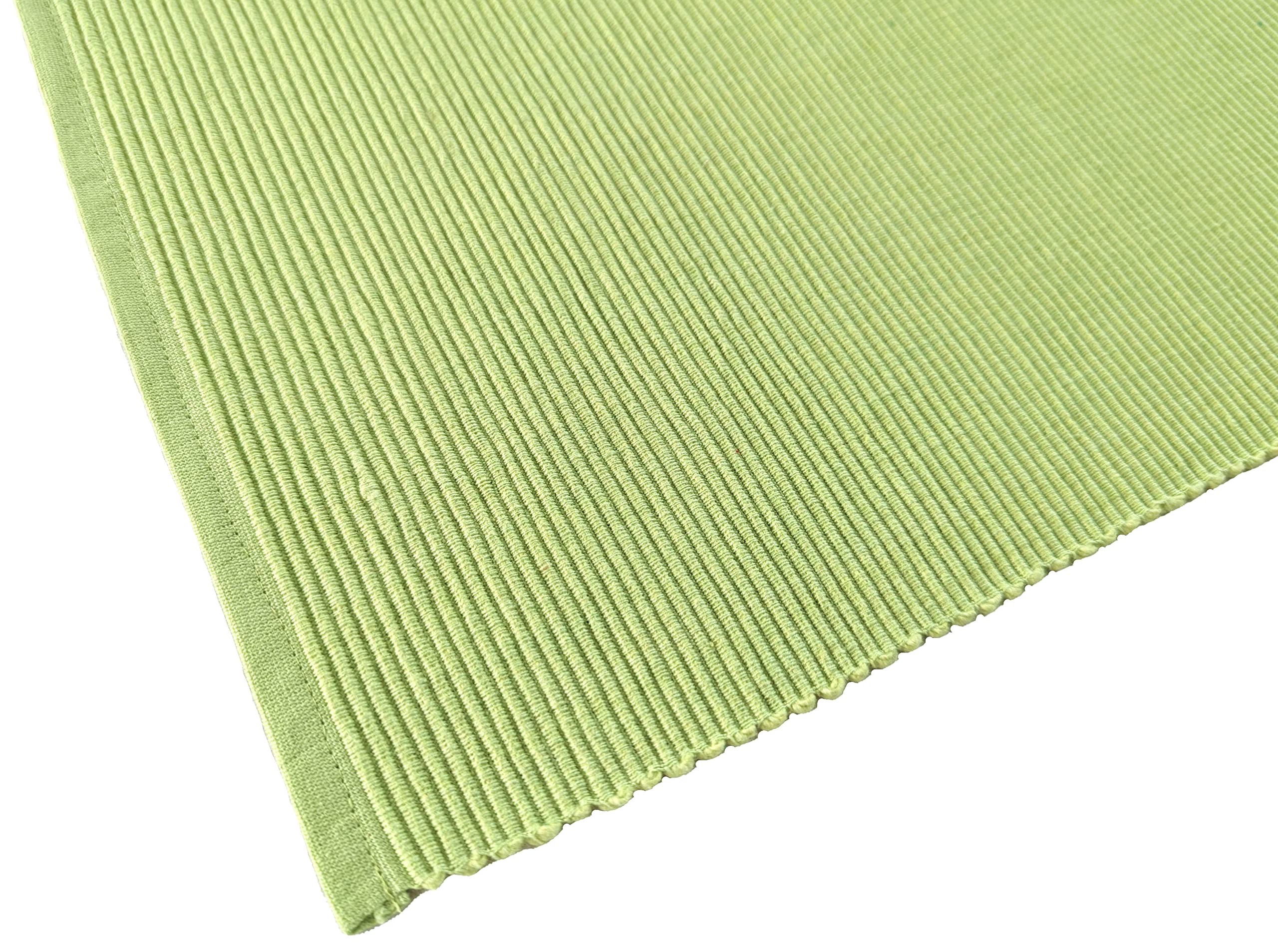 Avka Studio 100% Cotton Ribbed Placemats - Set Of 8-13 X 19 Inches - Light Lime Green - Everyday Cloth Table Mats - Thick Constr