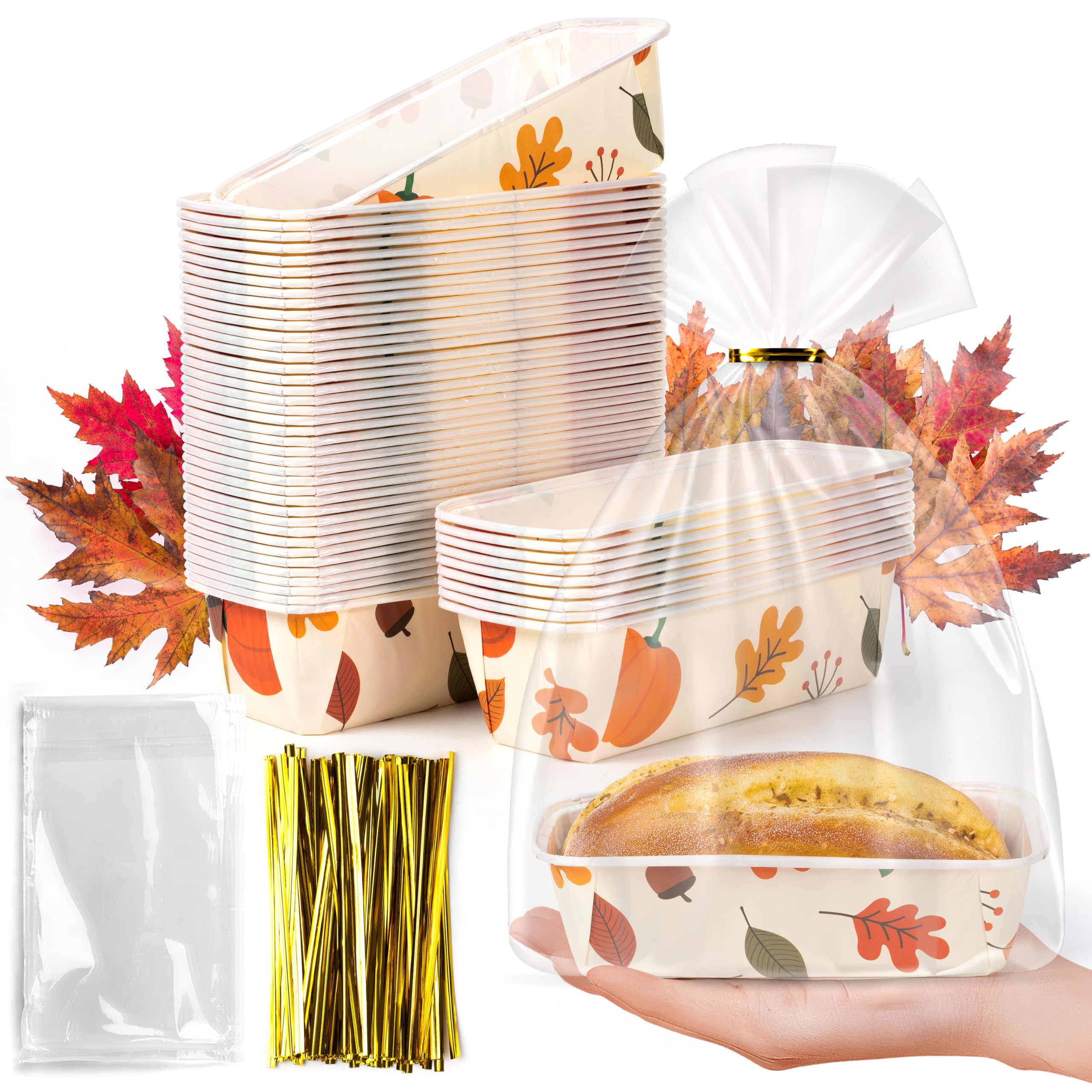 R HORSE 50 Sets Fall Paper Loaf Pans, Disposable Baking Pans for Bread