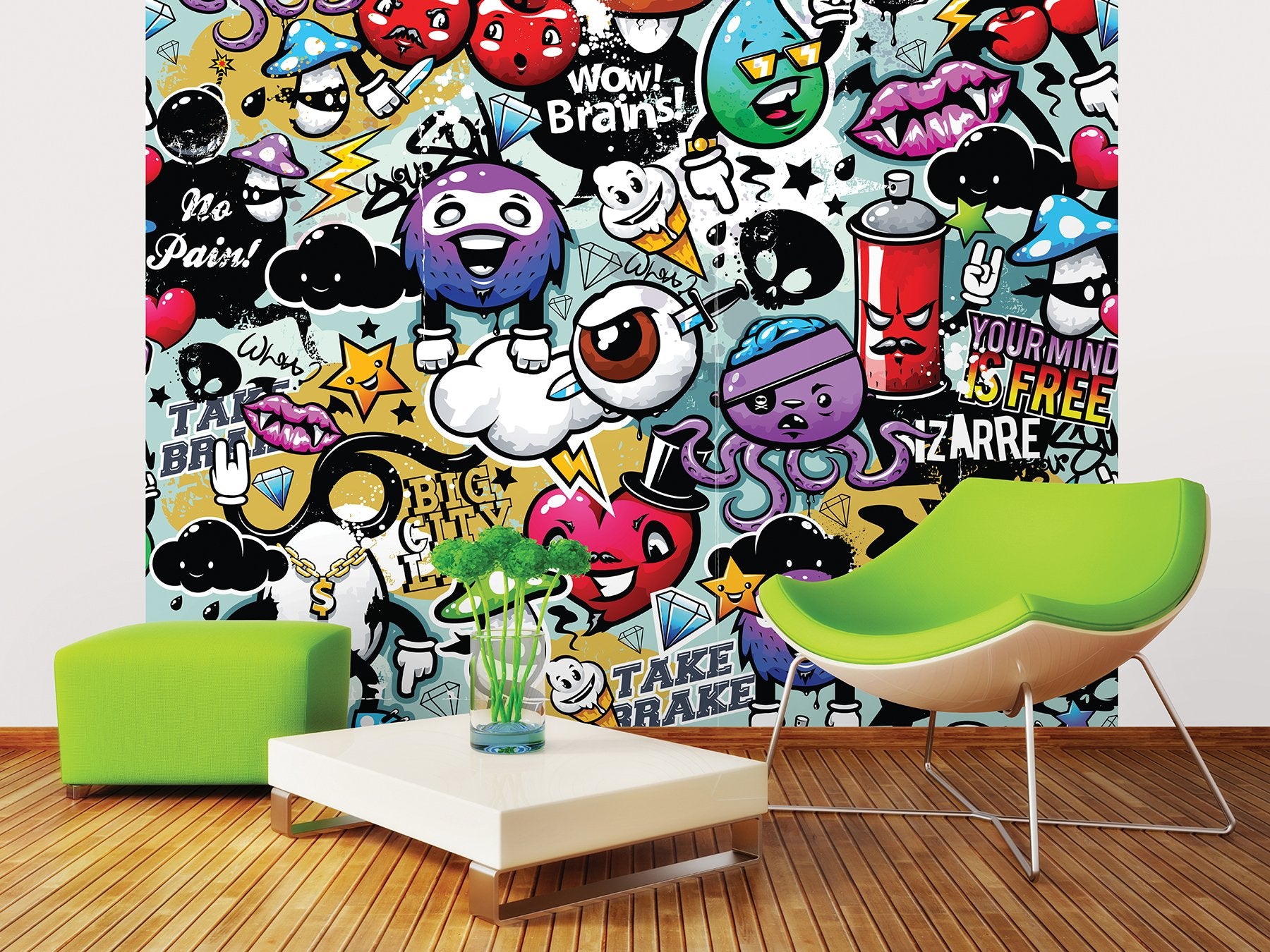 Ohpopsi Wals0004 Graffiti Monster Wall Mural, Multicolor