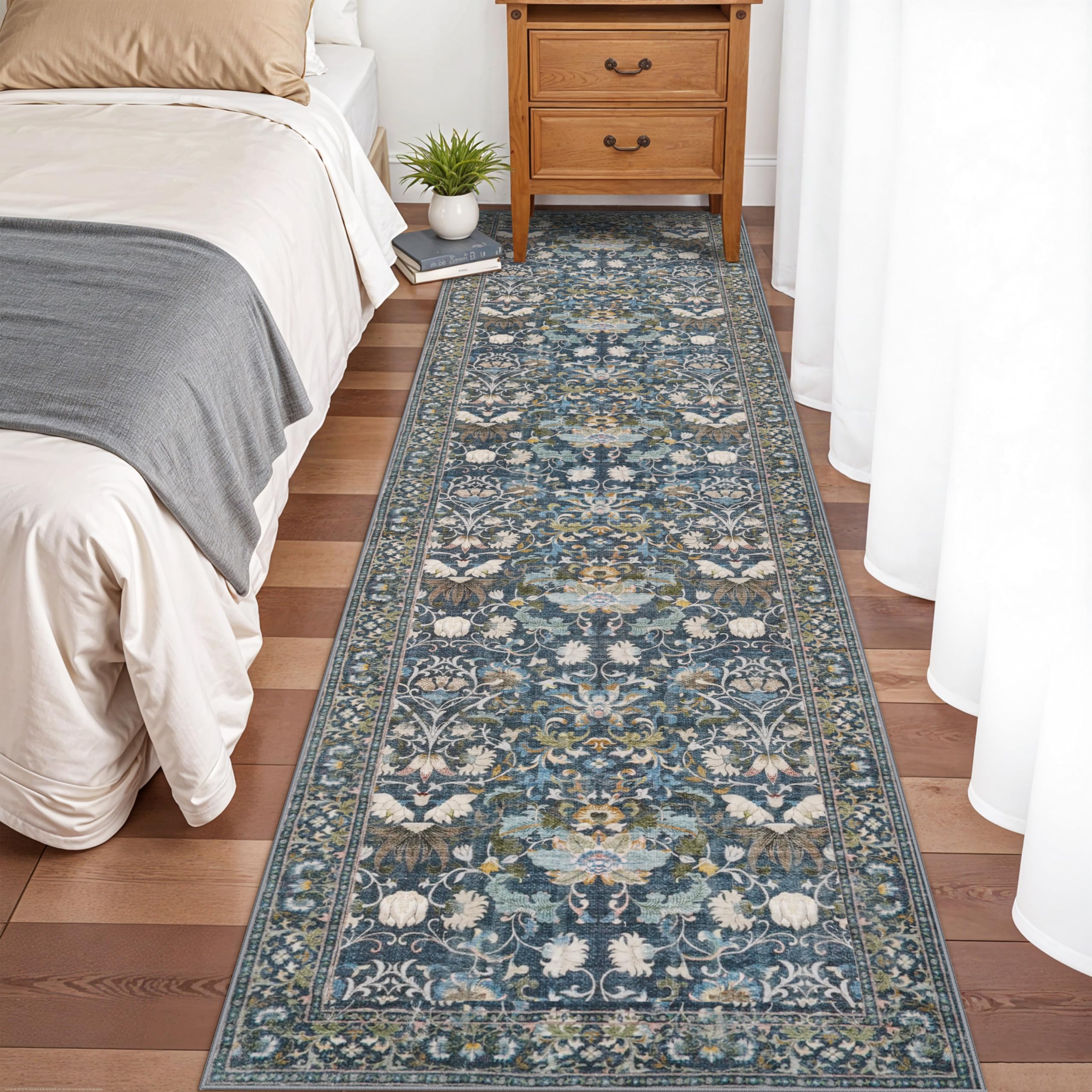 Washable 2x8 Hallway Runner Rug: Vintage Water-Resistant Kitchen Entryway Rug Ultra Soft Living Room Bedroom Carpet Non Slip Ind