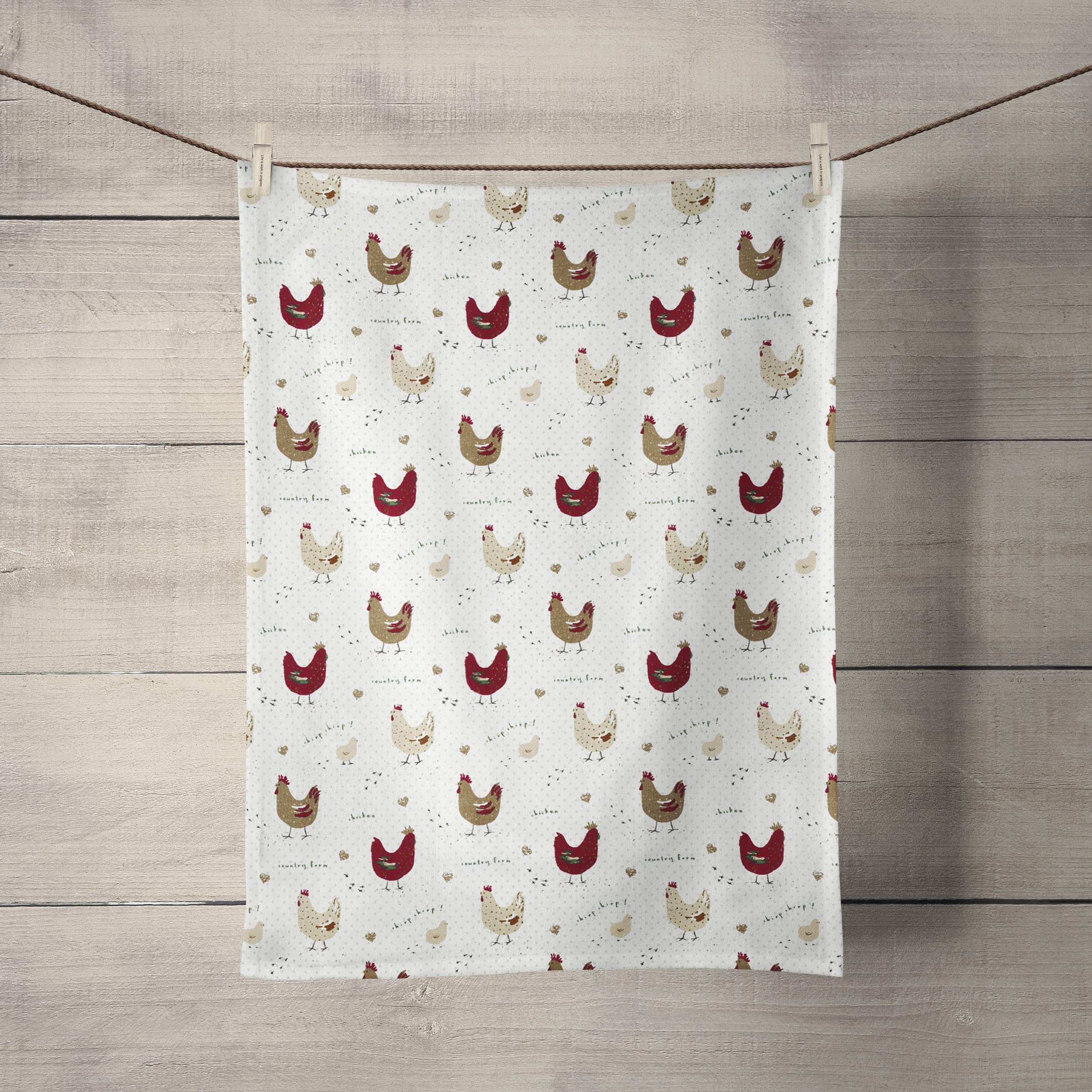 Cackleberry Home Farmhouse Chicken Kitchen Towels 100% Cotton, Set Of 3