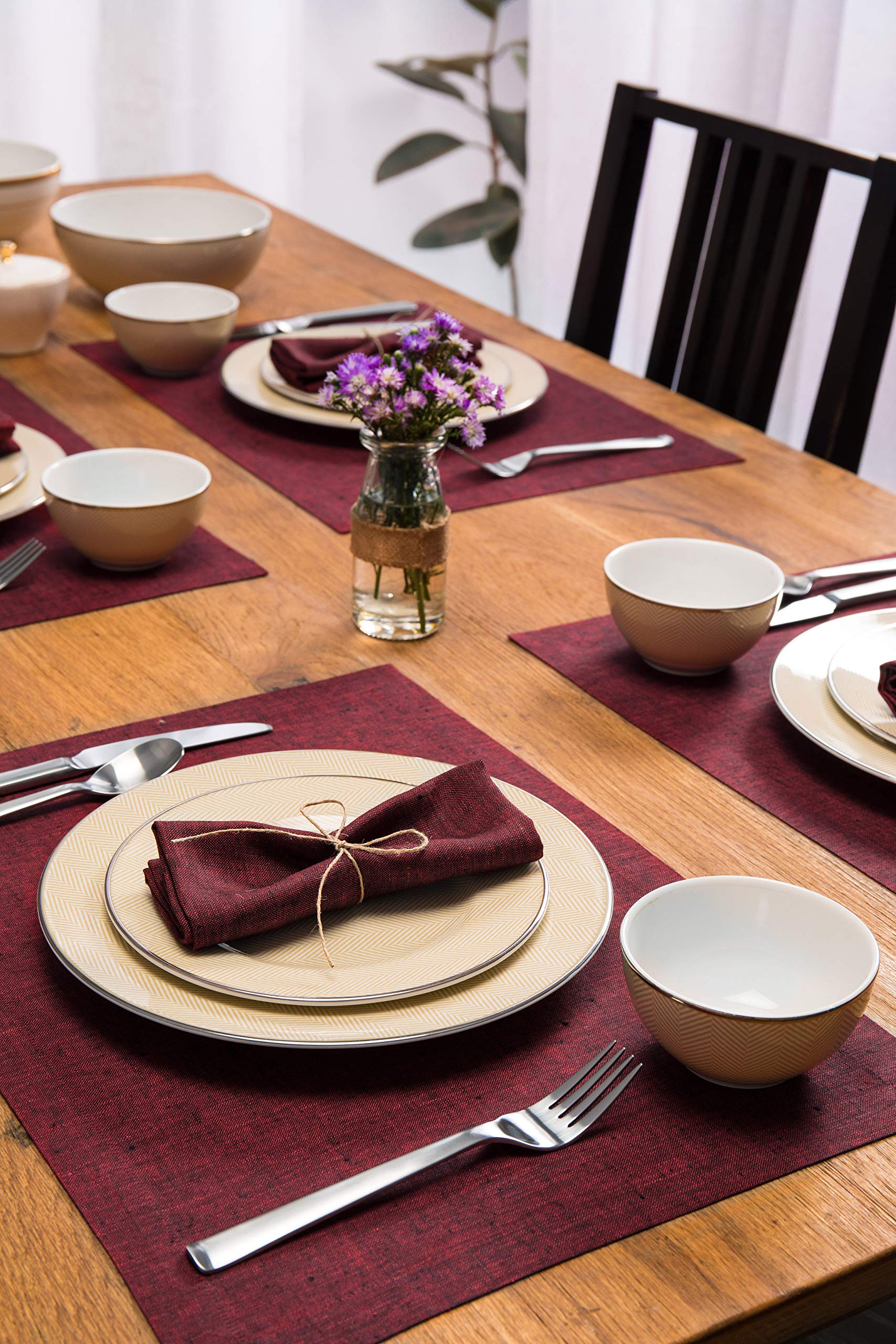 Solino Home Linen Placemats 19'' L X 14'' W Inch - 100% Pure Linen Red Garnet Cloth Placemats Set Of 4 - Athena, Washable Fabric