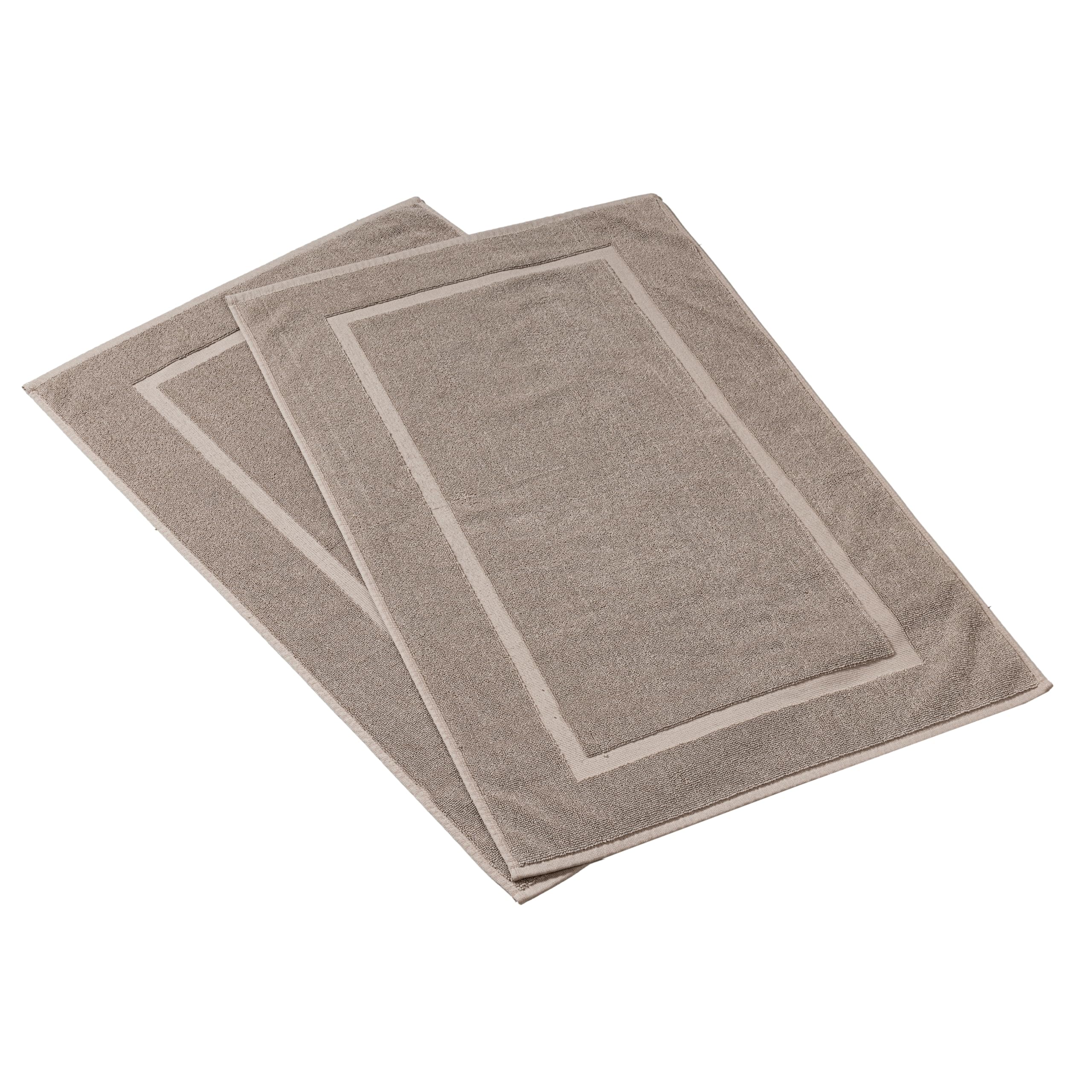 HILLFAIR 900 GSM-Hotel-Spa Tub-Shower Bath Mat Floor Mat - (2 Pack  Khaki-Stone  21 Inch by 34 Inch) - 100% Ringspun Cotton Bath Mat/Bath Rugs Machine Washable Cotton Bath Mats - Terry Bath Mats/Rugs