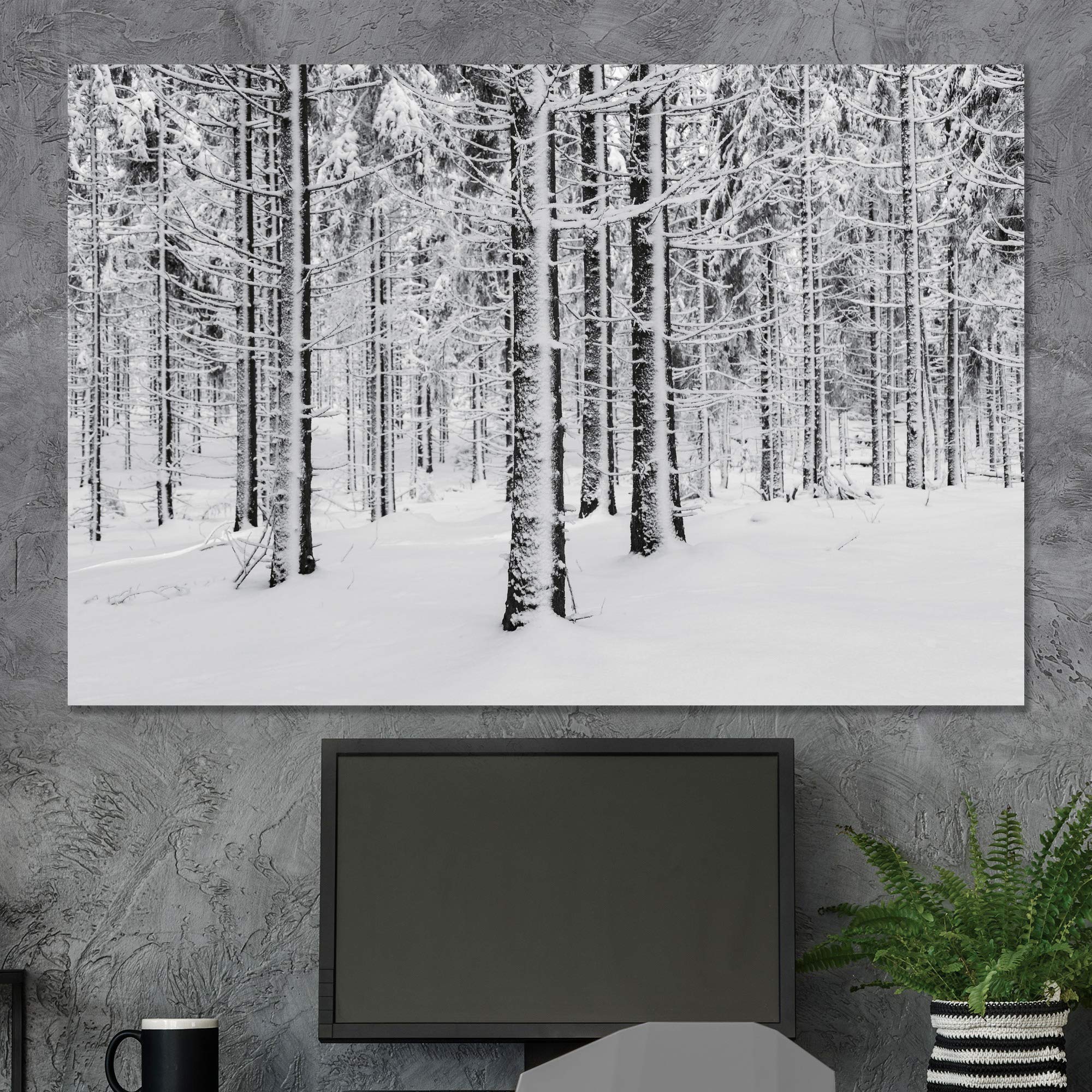 SIGNWIN Canvas Wall Art Winter Snow Covered Birch Trees on The Hillside Nature Forest Modern Art Traditional Scenic Dramatic Black and White for Living Room  Bedroom  Office - 16x24 inches