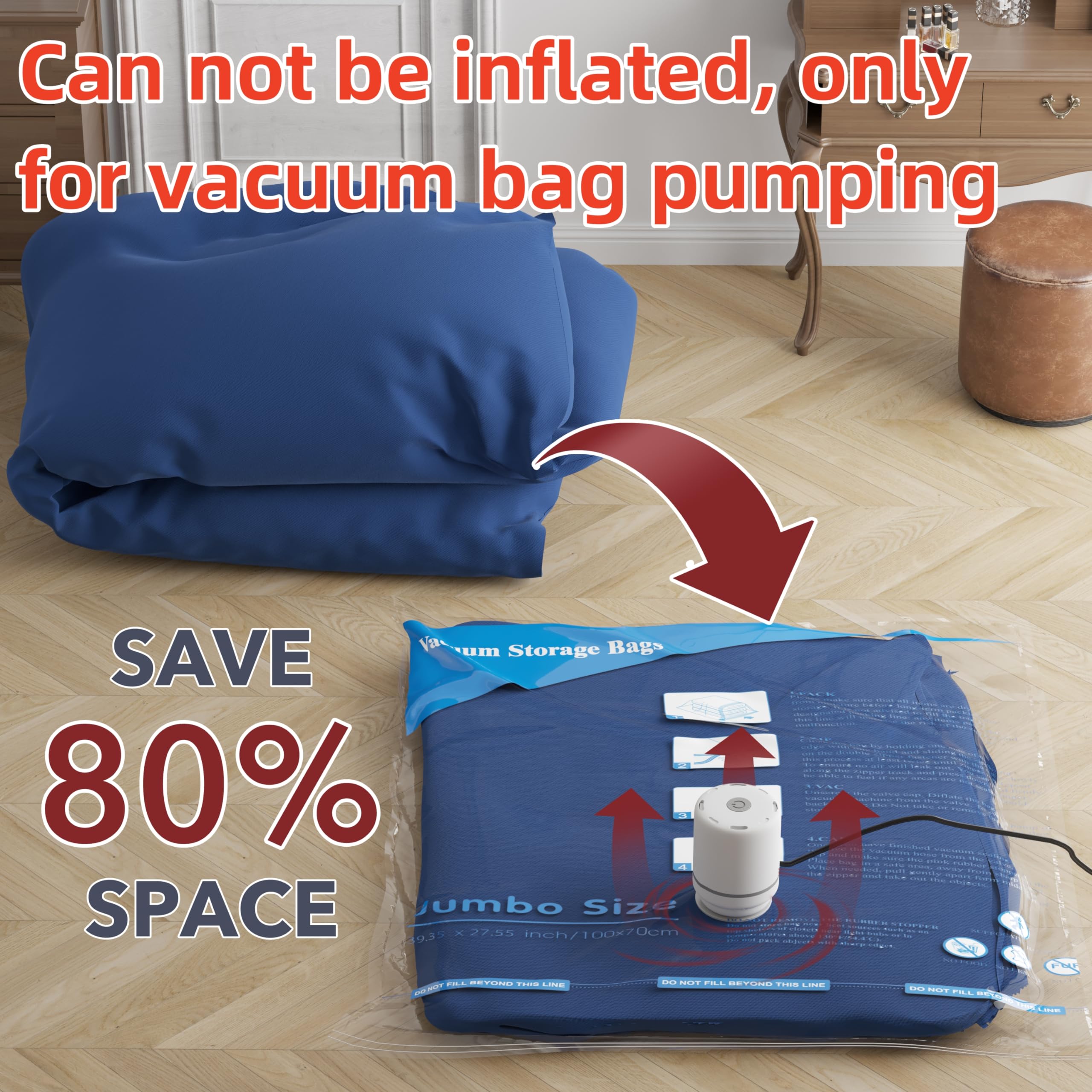 Electric Air Pump for Vacuum Storage Bags - Fast Air Extraction  Fits Most Bags!