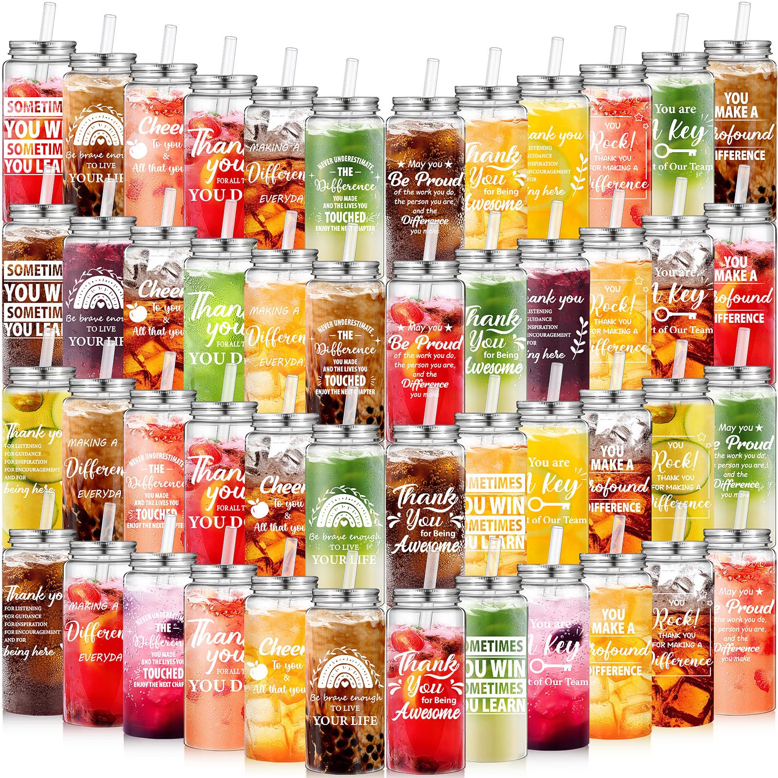 Pickmesh 48 Pcs Inspirational Cups with Lids Straws