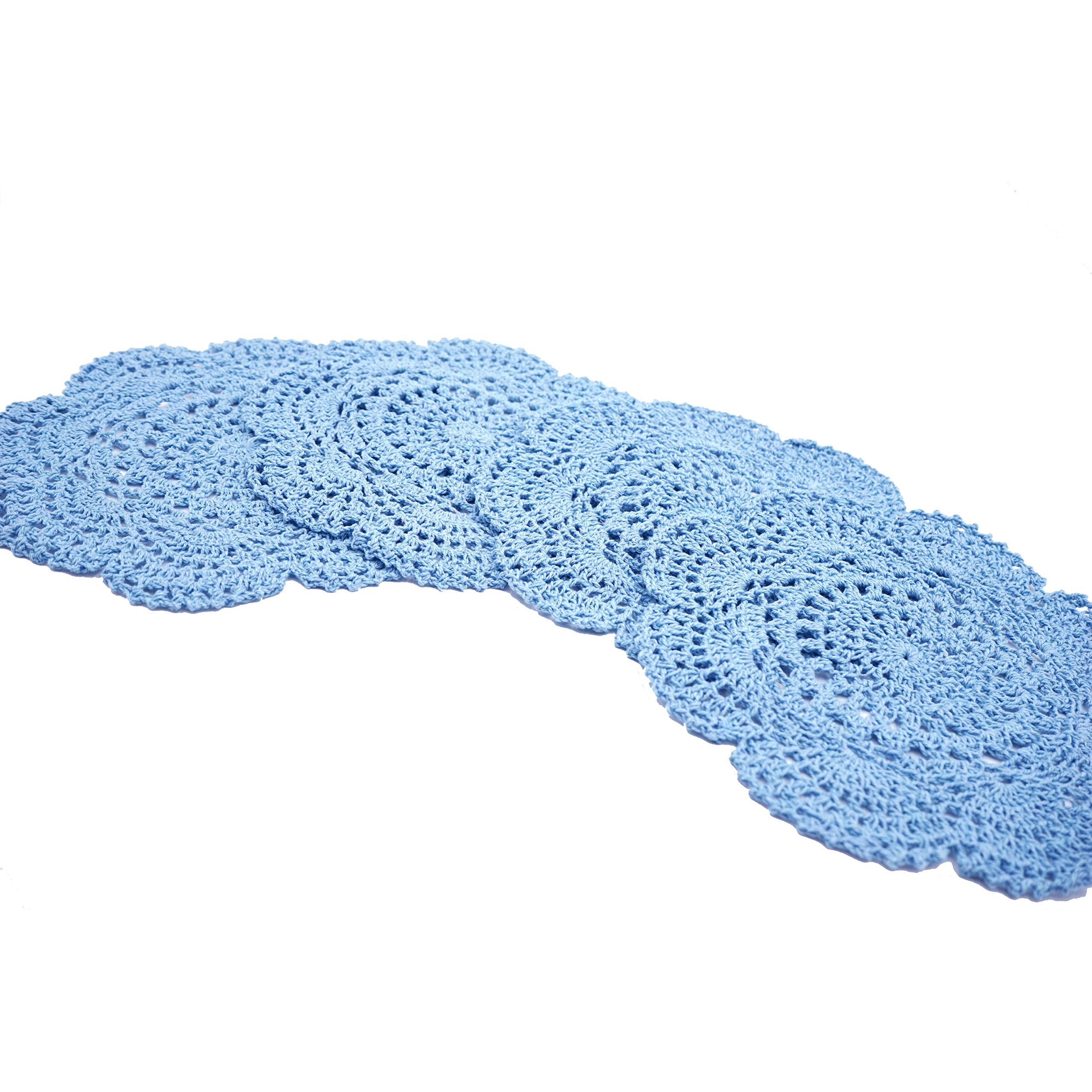 Phantomon 8 Inch Doilies Crochet Round Lace Doily Handmade Placemats 100% Cotton Crocheted Coasters, Pack Of 4 (Blue)