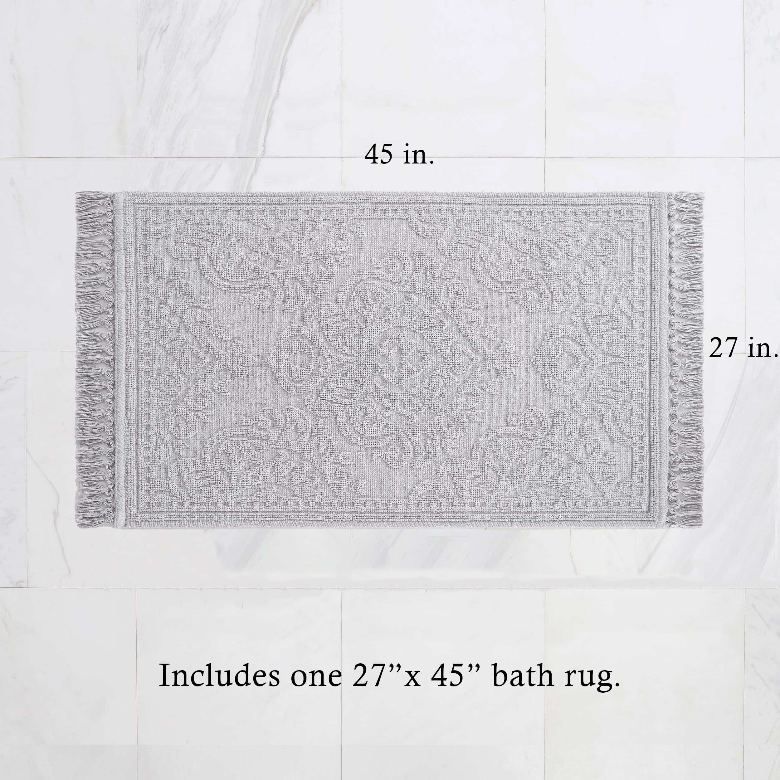 Jean Pierre - Ricardo Bath Mat, Woven Fringe Bathroom Rugs, 100% Cotton, Premium Bathroom Decor - Measures 27'' X 52'' - Light G