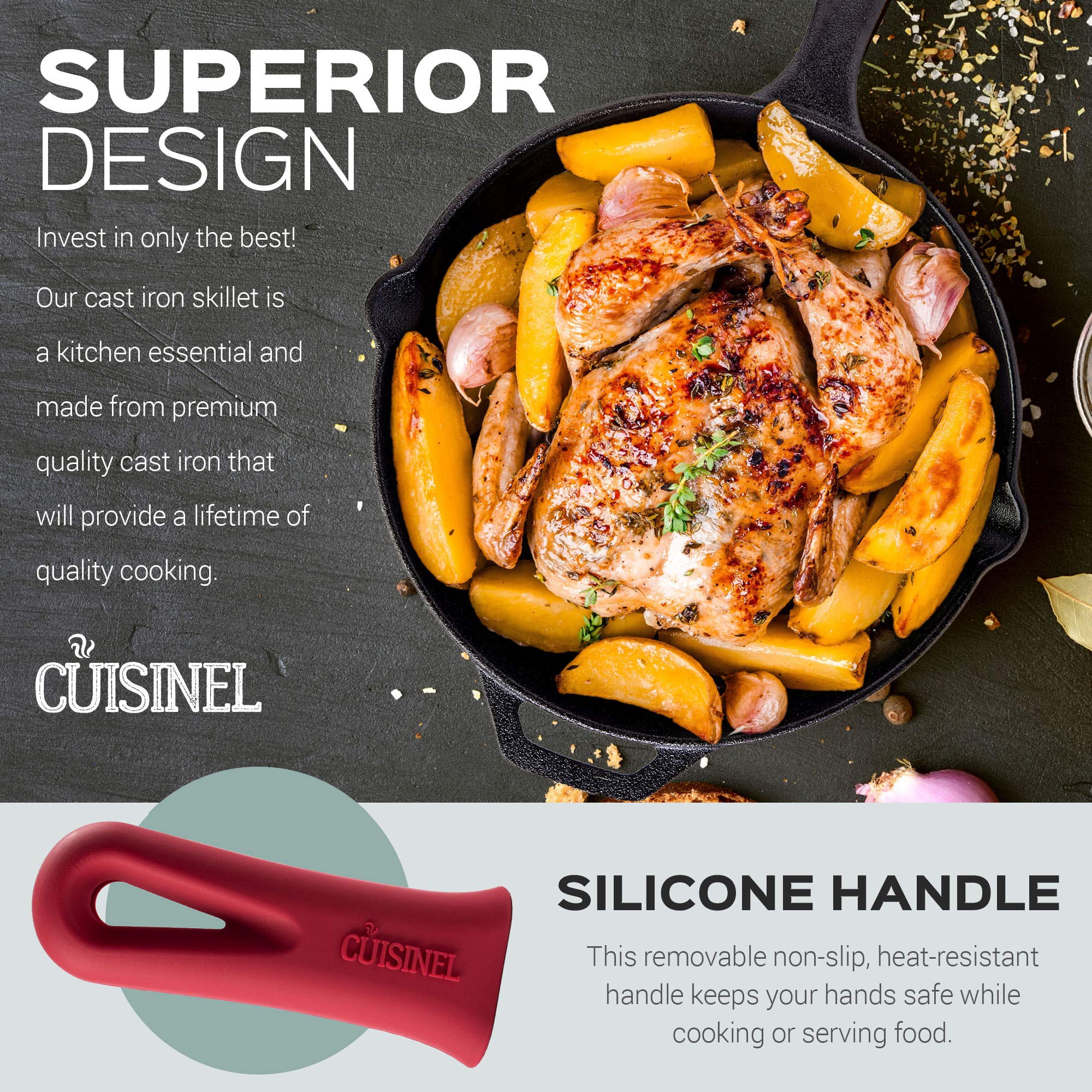 Pre-Seasoned Cast Iron Skillet Set (8-Inch and 12-Inch) Oven Safe Cookware - Heat-Resistant Holders - Indoor and Outdoor Use - G