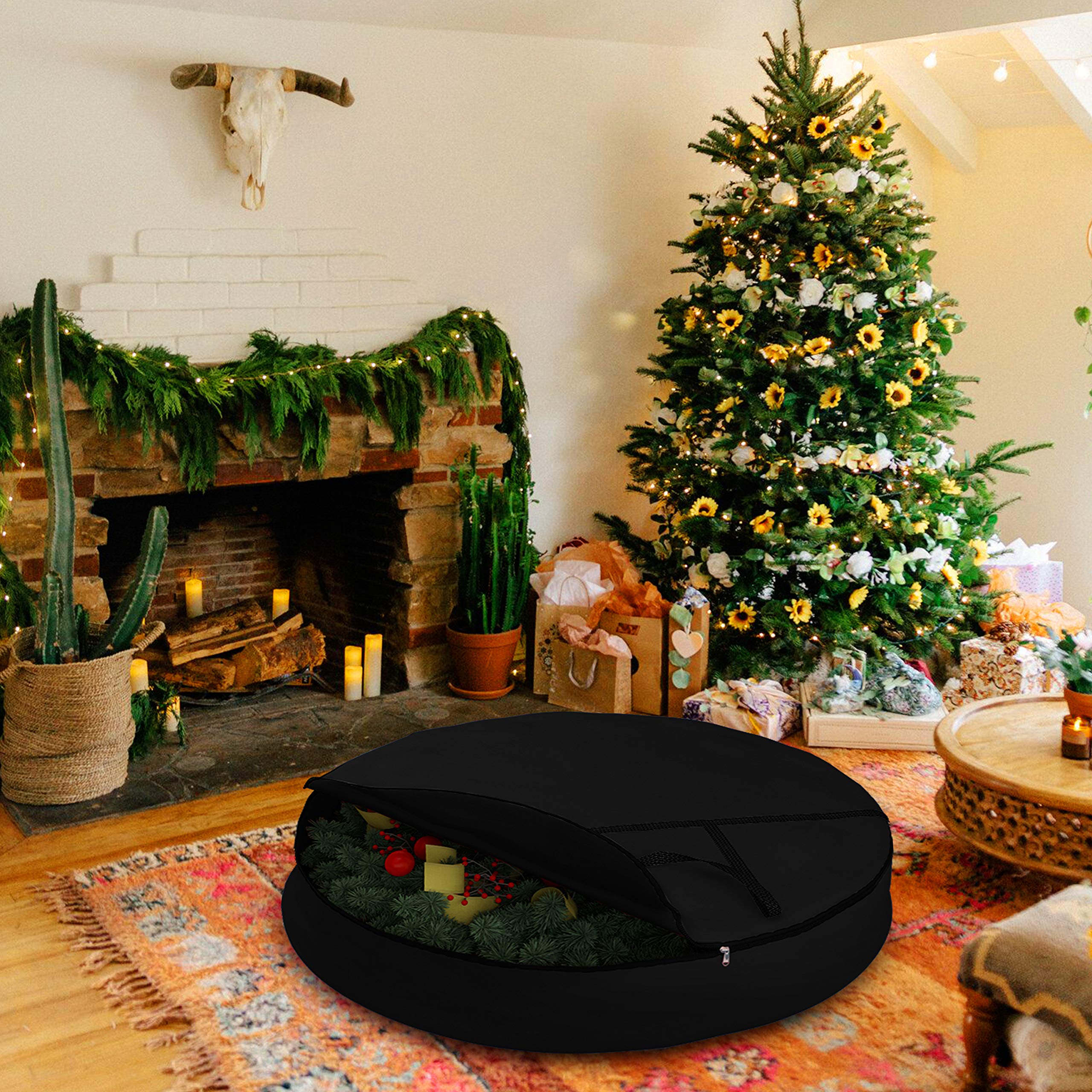 Covers & All Christmas Wreath Storage Bag 12 Oz With Carrying Handle & Dual Zipper - 100% Water Resistant Durable Material Stora