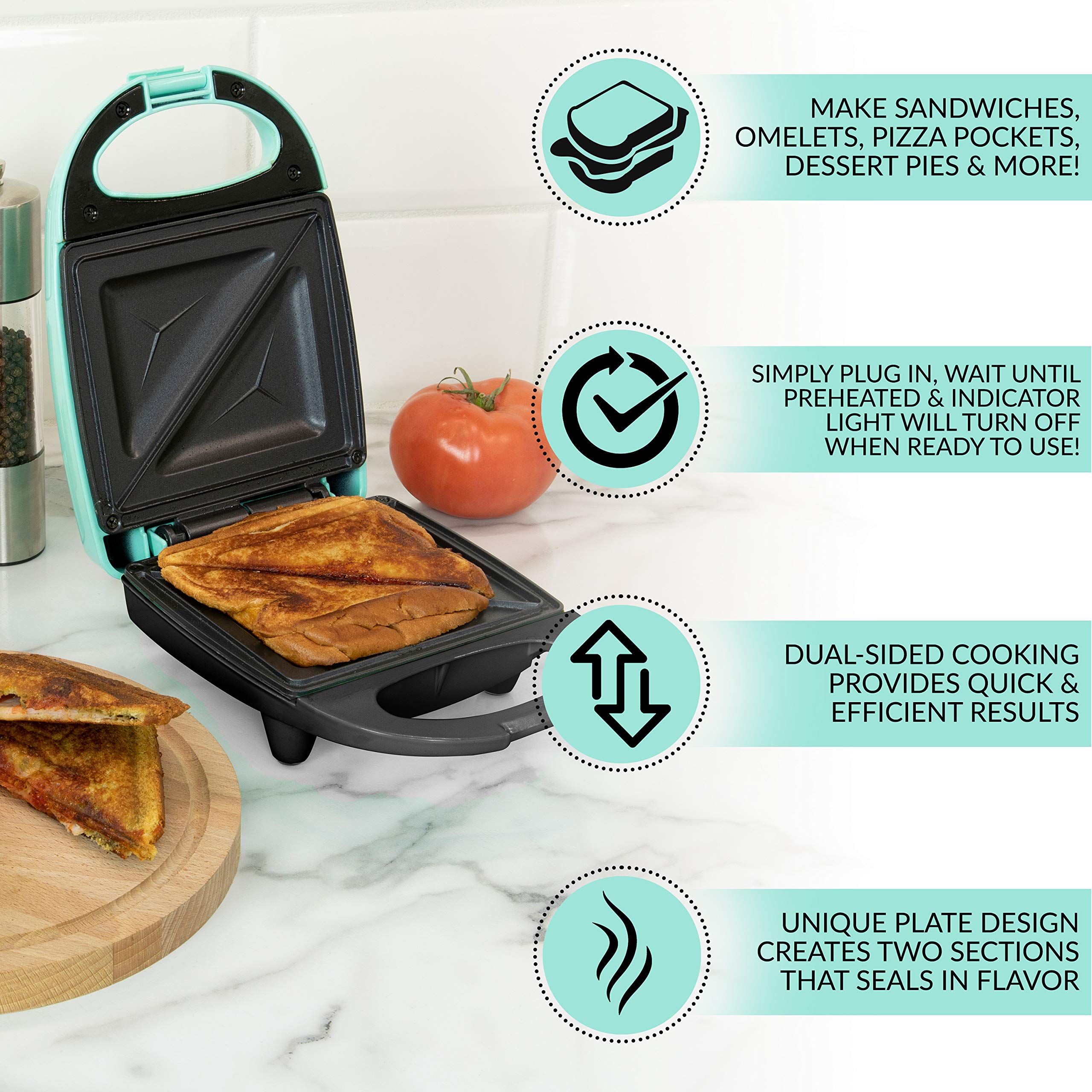 Nostalgia MyMini Sandwich Maker, Nonstick Panini Press, Mint Green, Mini, Model MSAND5MG