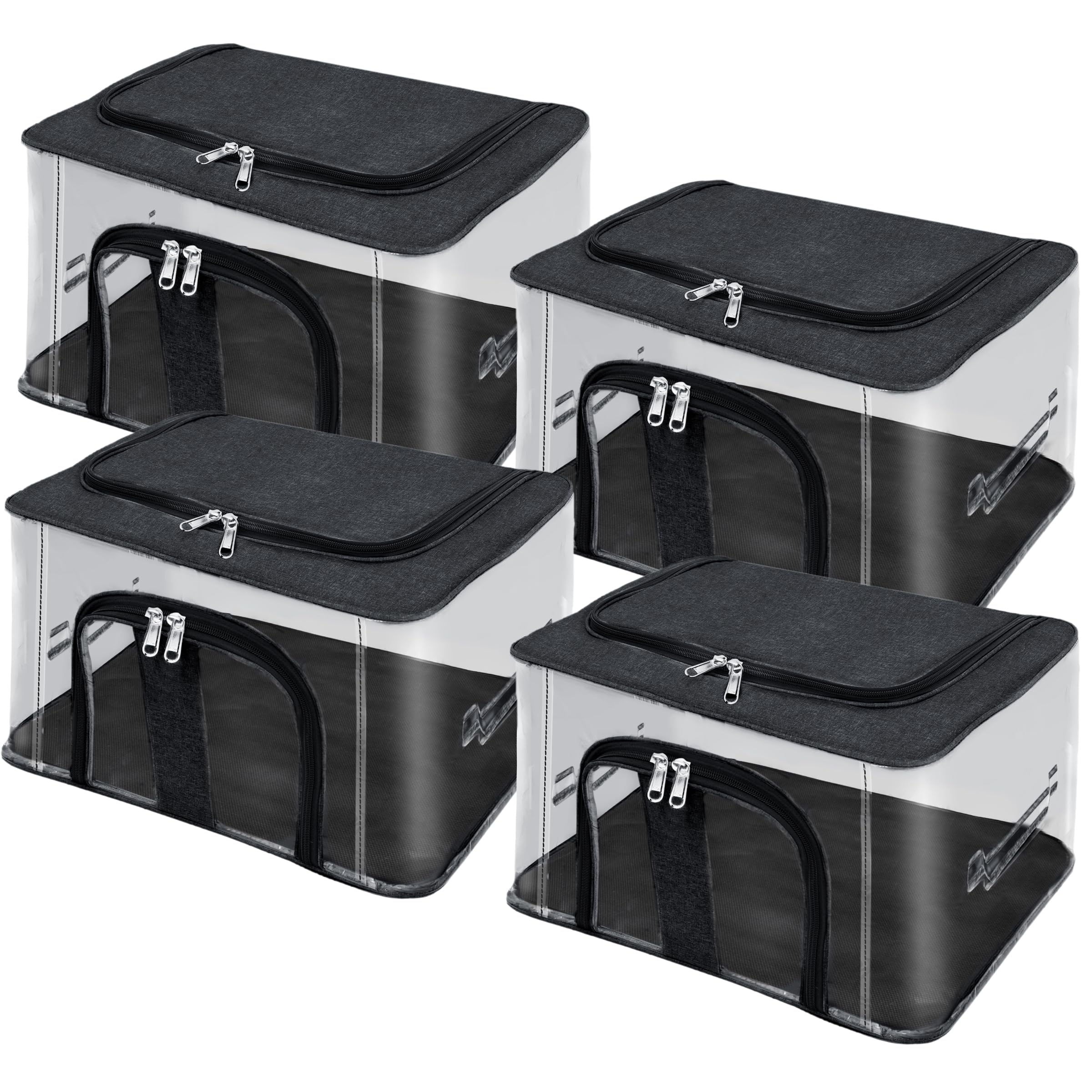 Storite 4 Pack Nylon 33 L Pvc Transparent Moisture Proof Storage Box For Clothes Closet Wardrobe Organizer For Clothes With Carr