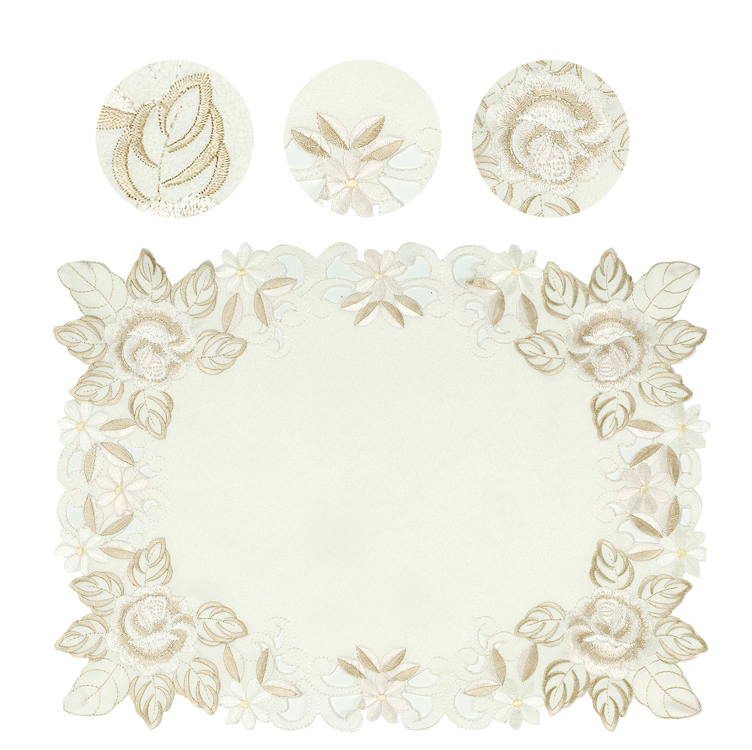 Light Beige Table Cloth - Rectangle Lace Linen Tablecloth Intricate Cutouts Embroidery - Perfect For Kitchen Dining Room Table H