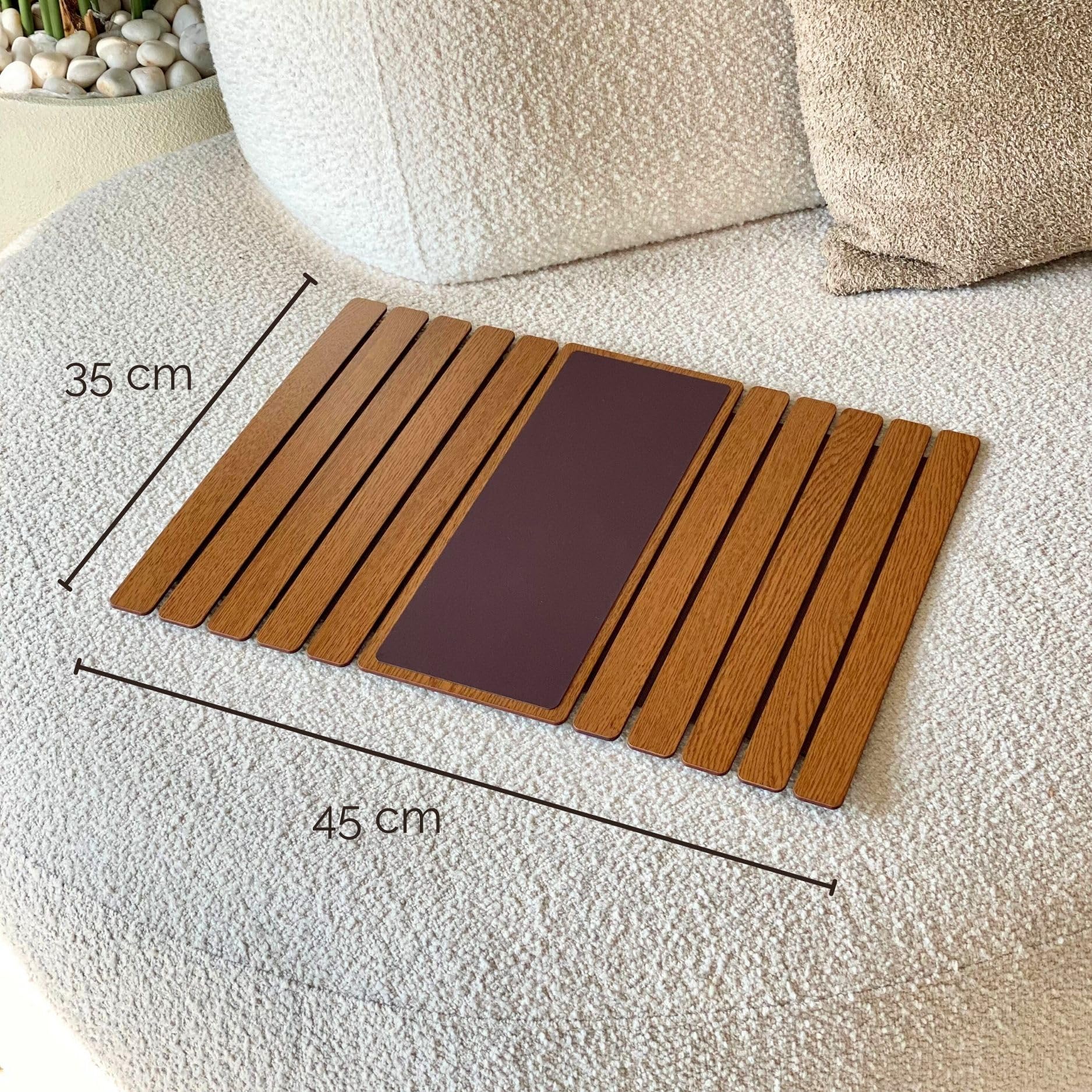 Mason Home Elm Sofa Armrest Tray - Brown Full Grain Bamboo Wood With Anti Slip Pad | Dining Tray | Home & Office Dcor | Furnitur