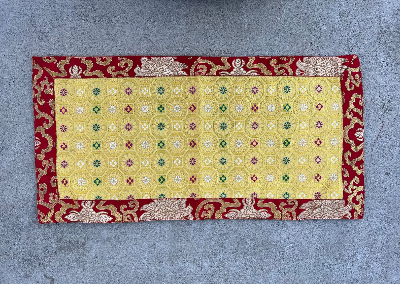 Dharmaobjects Tibetan Silk Brocade Table Runner / Shrine Cover / Altar Cloth / Table Cover (20 X 10 Inches)