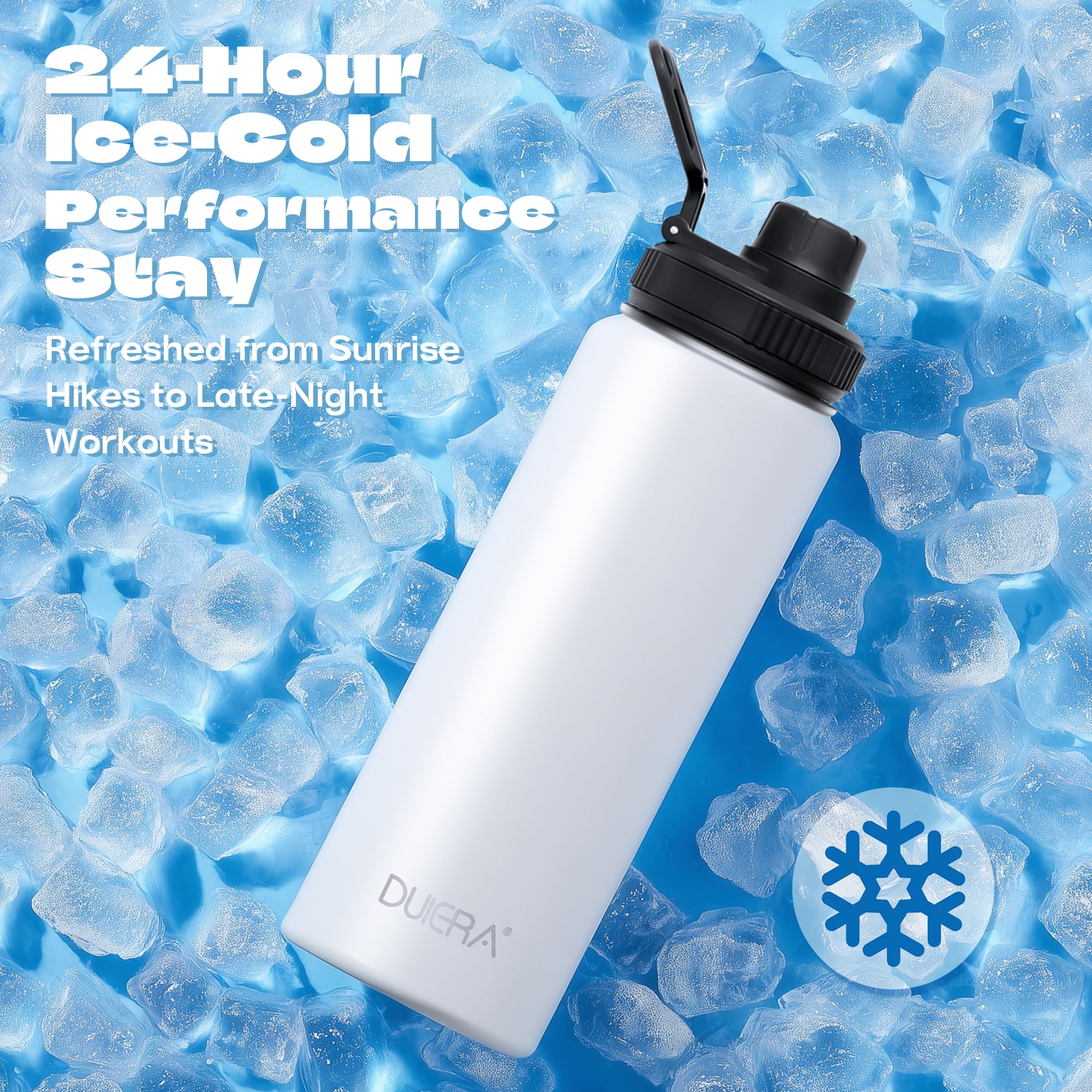 DUIERA 32oz Insulated Water Bottle Vacuum Stainless Steel Water Bottle with Straw & Leak Proof Spout Lids  BPA Free  Keep Beverage Cold or Hot - White