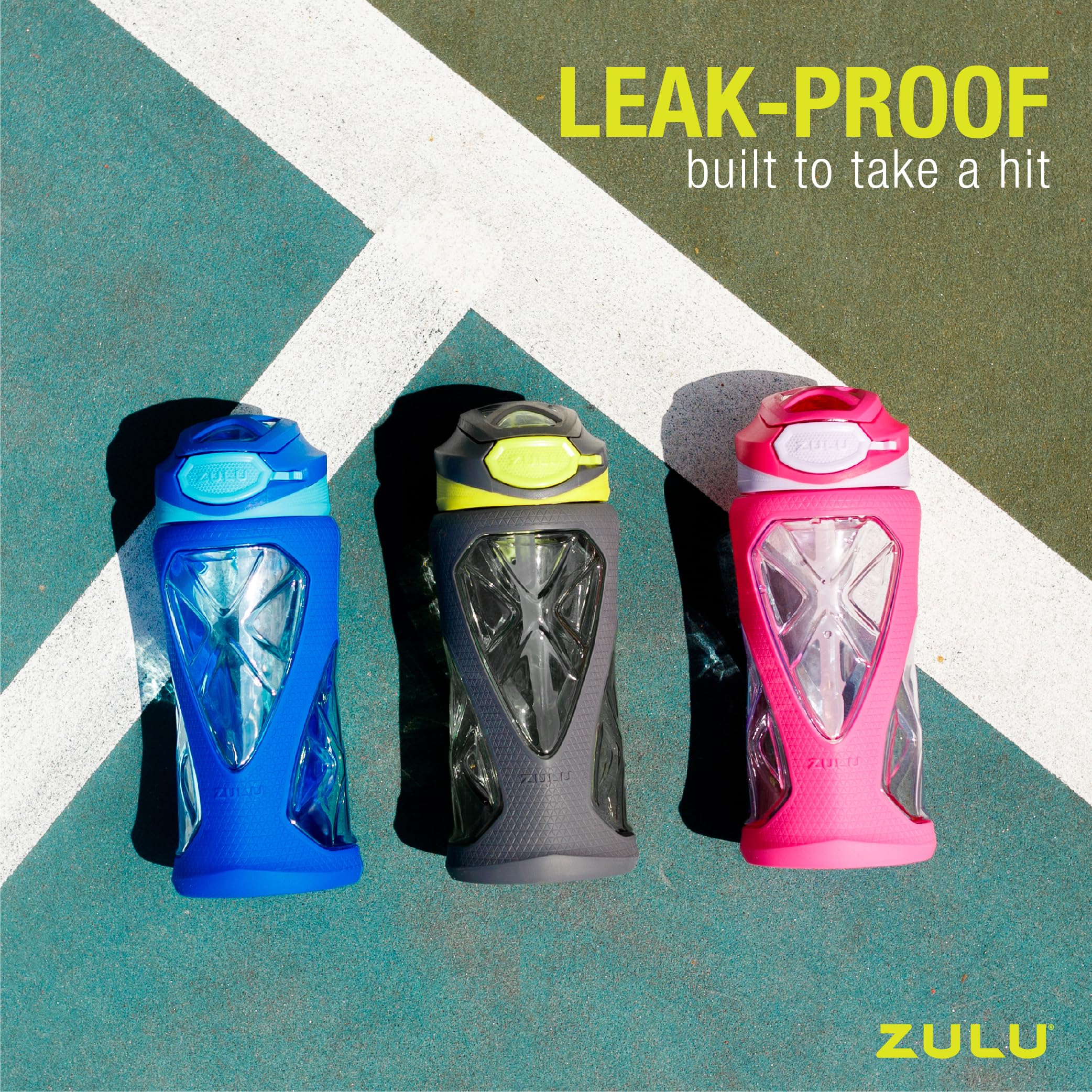 Zulu Torque 16Oz Plastic Kids Water Bottle With Silicone Sleeve And Leak-Proof Locking Flip Lid And Carry Loop For School Backpa