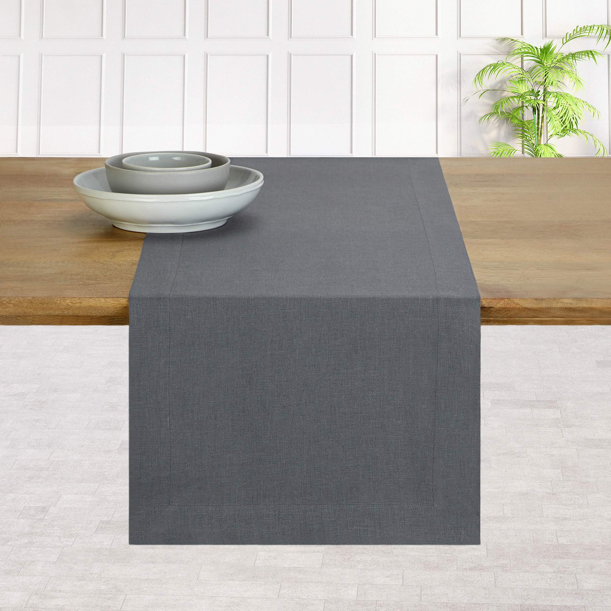 D'Moksha Linen Table Runner 120 Inches Long, Charcoal Grey Table Runner, Fall Table Runner, Long Table Runner For Thanksgiving,