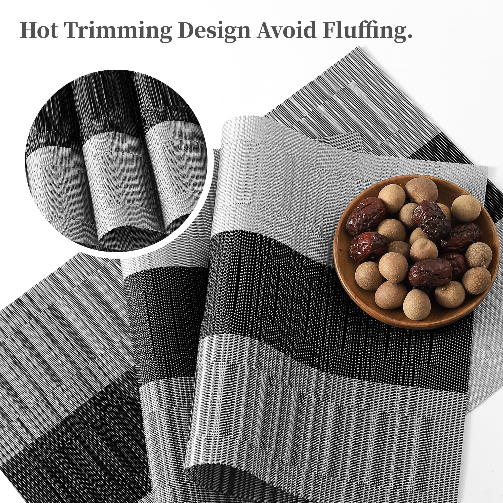Leetaltree Grey With White Striped Placemats Set Of 8 - Heat Resistant Non-Slip Place Mats For Dining Table, Washable Durable Pv