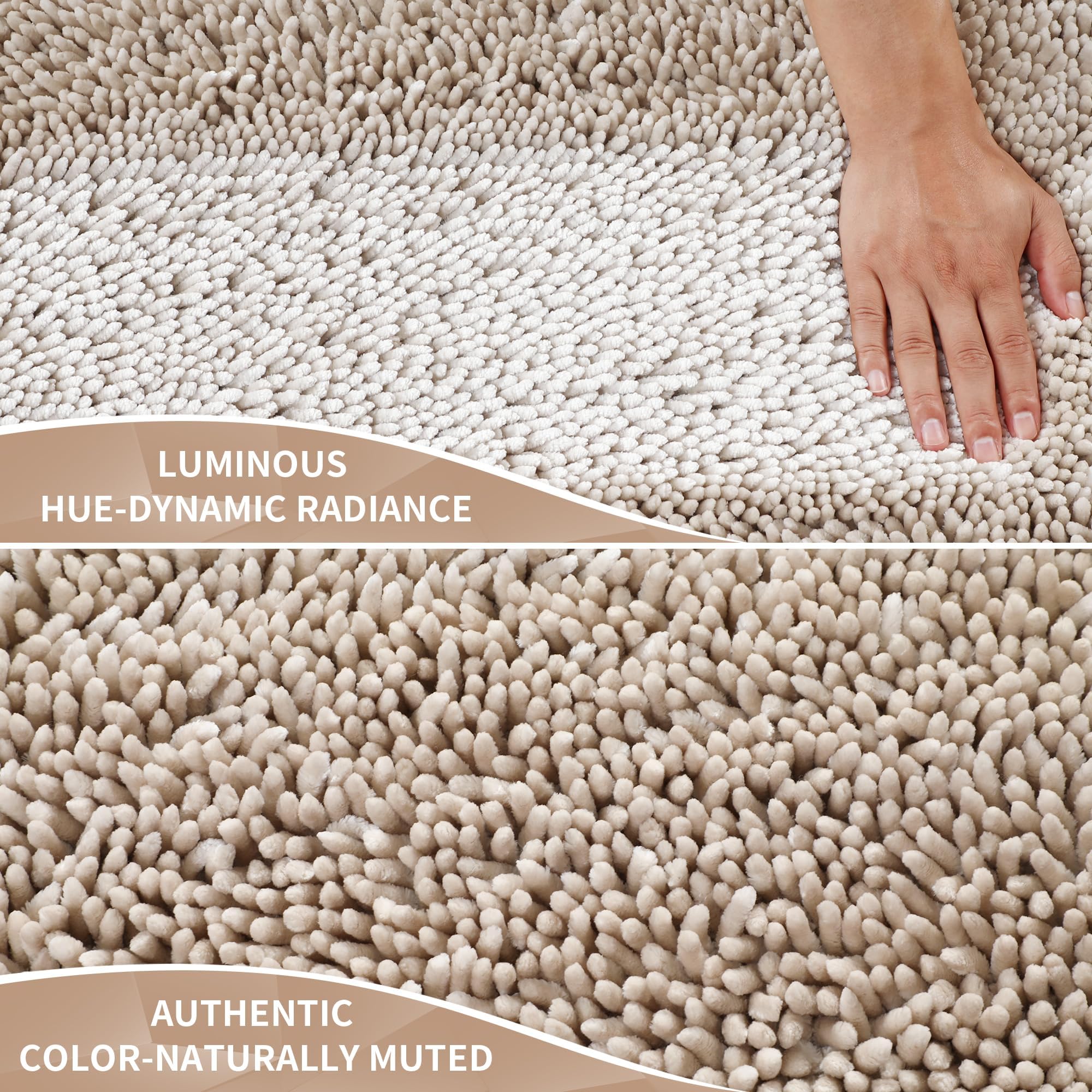 Yimobra Bathroom Rug  Chenille Extra Soft and Absorbent Shaggy Bath Mat  Non Slip  Machine Washable Dry  Plush Floor Carpet for Tub  Shower and Bath Room (17 Inches X 24 Inches  Khaki)