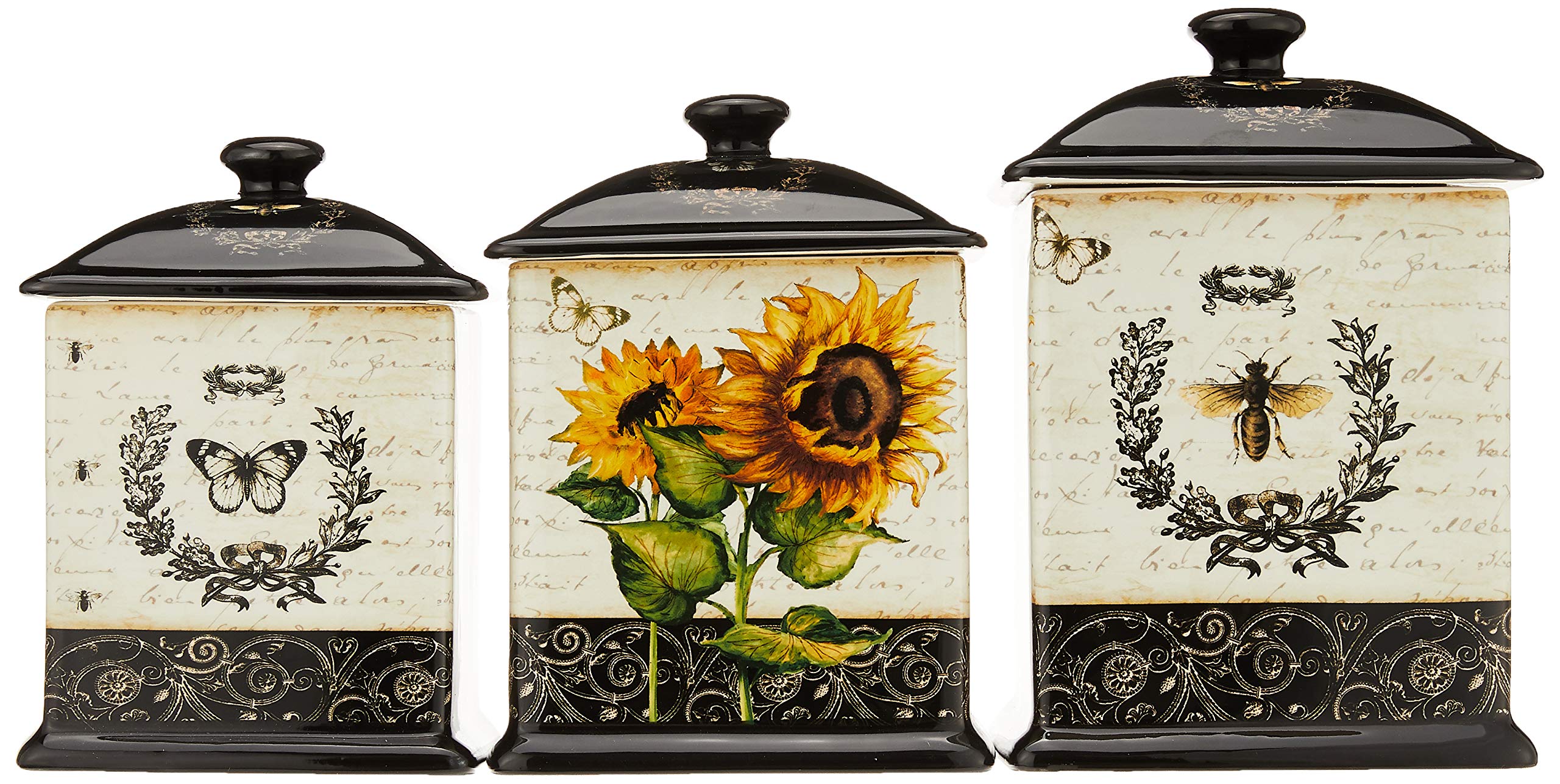 Certified International 3 Piece French Sunflowers Canister Set, 56 Oz/60 Oz/96 Oz, Multicolored