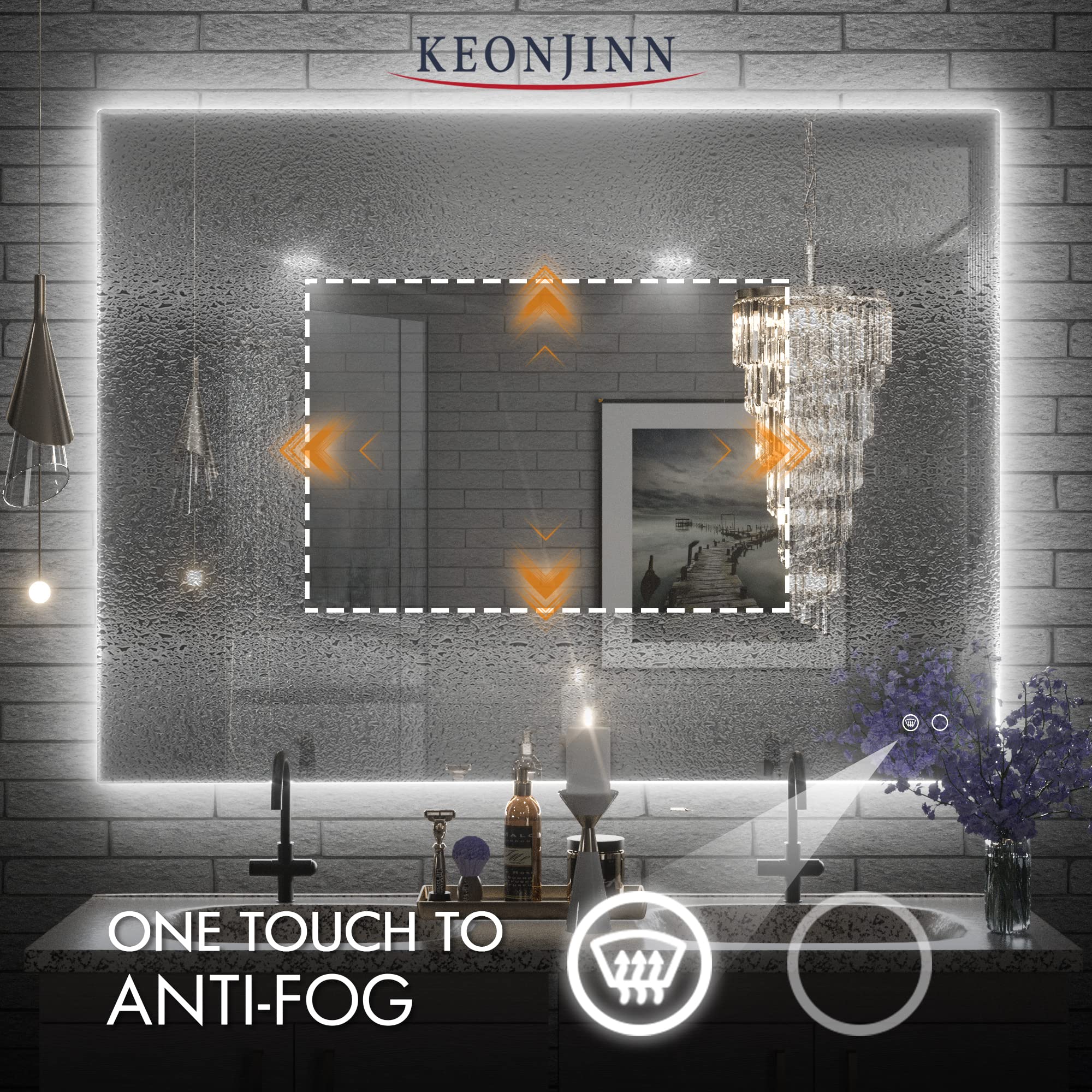 Keonjinn 40 X 32 Inch Led Bathroom Mirror With Lights Acrylic Backlit Vanity Mirror Anti-Fog Lighted Bathroom Mirror For Wall Cr