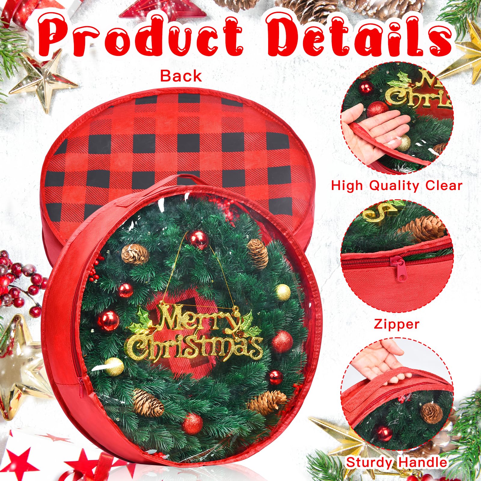 Noodunch Christmas Wreath Storage Container Wreath Storage Bag 3 Pcs 30 Inch With Zipper And Sturdy Carrying Handle For Christma