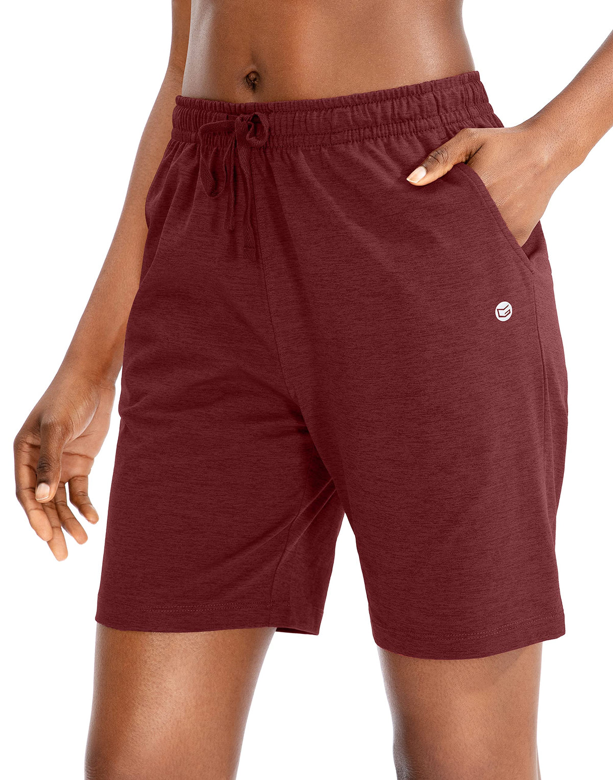 G Gradual Womens Bermuda Shorts Jersey Shorts With Deep Pockets 7 Long Shorts For Women Lounge Walking Athletic (Dark Red, Mediu