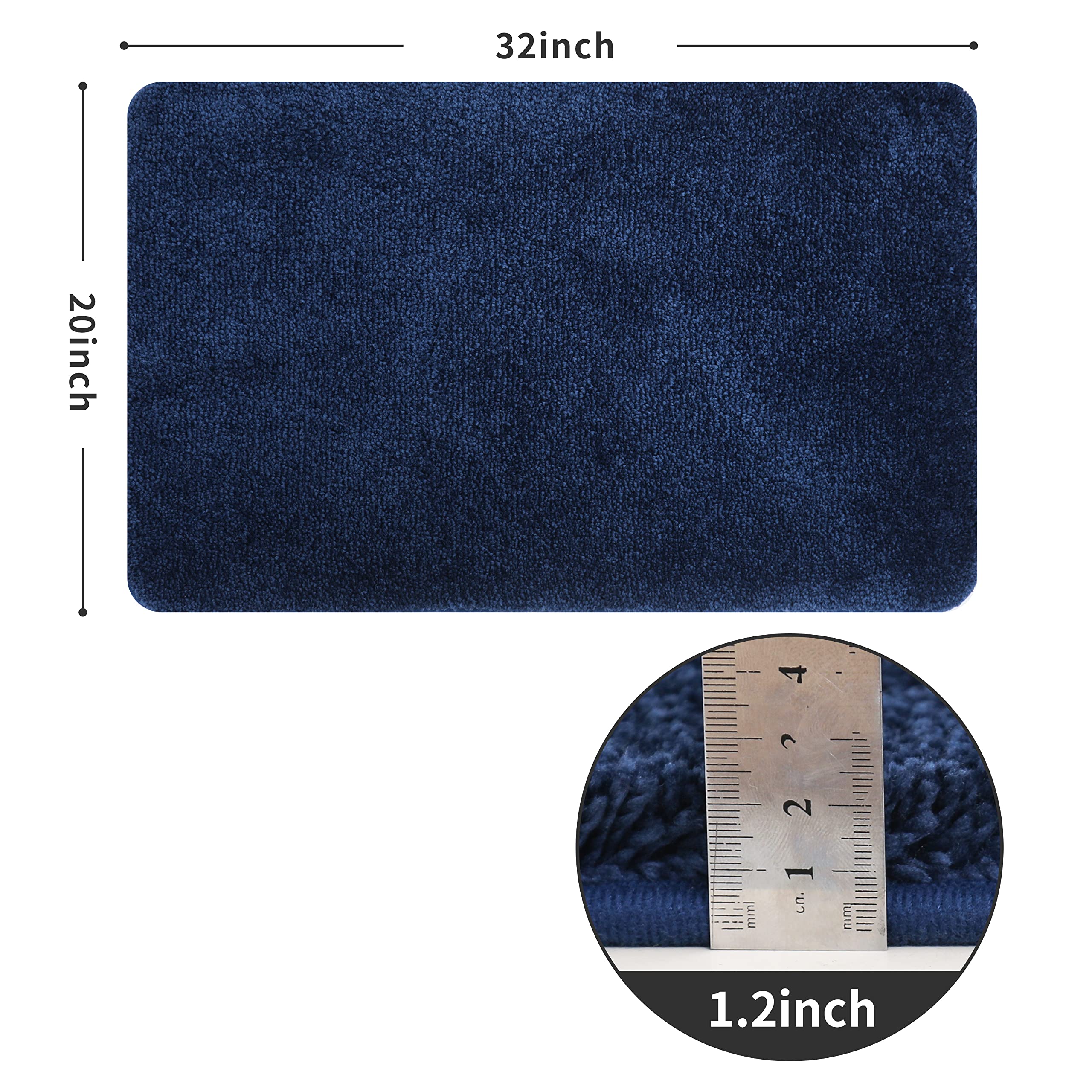 COSY HOMEER Bath Rugs for Bathroom Extra Thick- Anti-Slip Bath Mats Soft Plush Yarn Shaggy 100% Strong Mirco Polyeste Mat Living Room Bedroom Mat Floor Water Absorbent(Navy 20x32 - Inches)