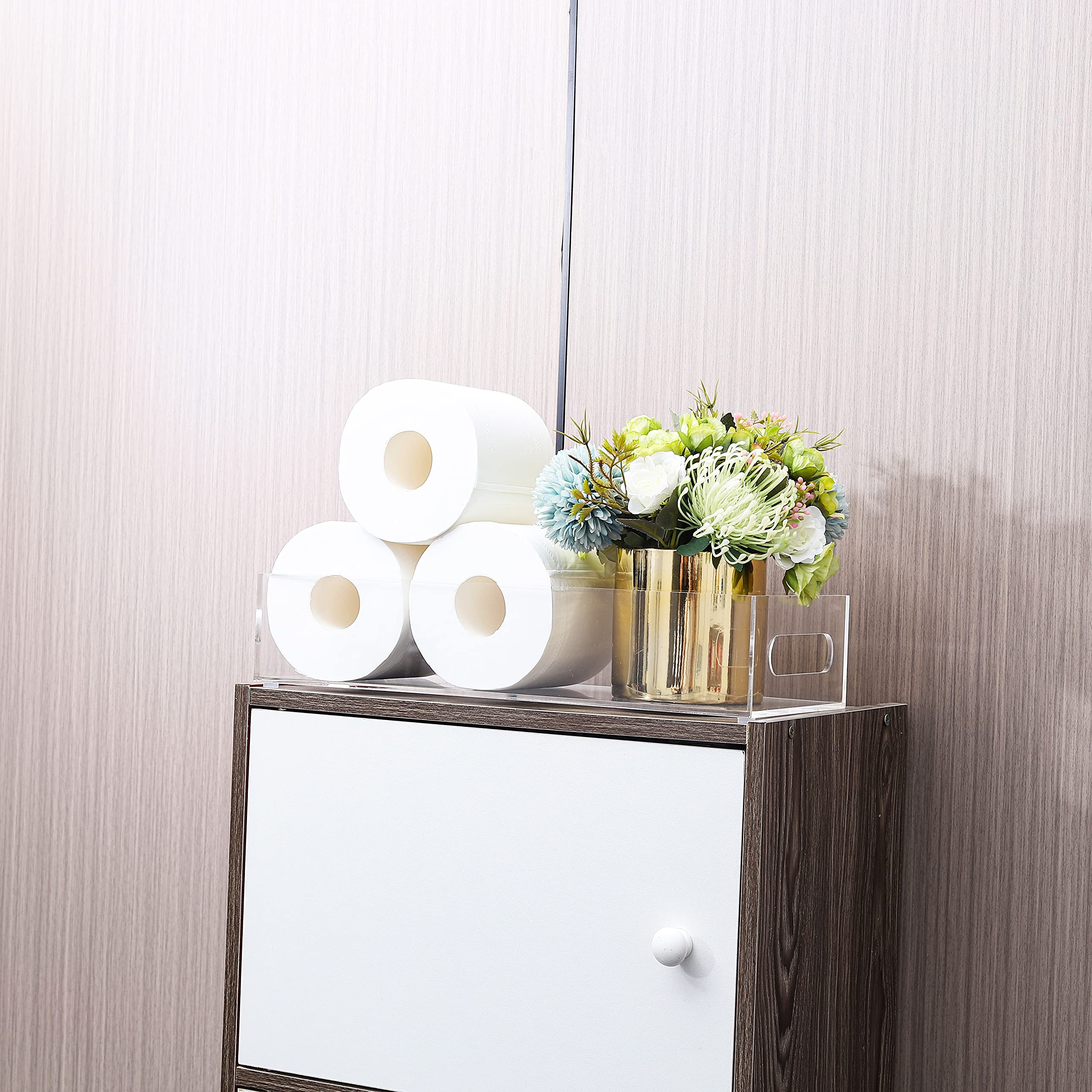 Ieek Toilet Paper Basket,Acrylic Toilet Paper Holder With Storage Modern Bathroom Tray With Handle And Non-Slip Mats For Toilet