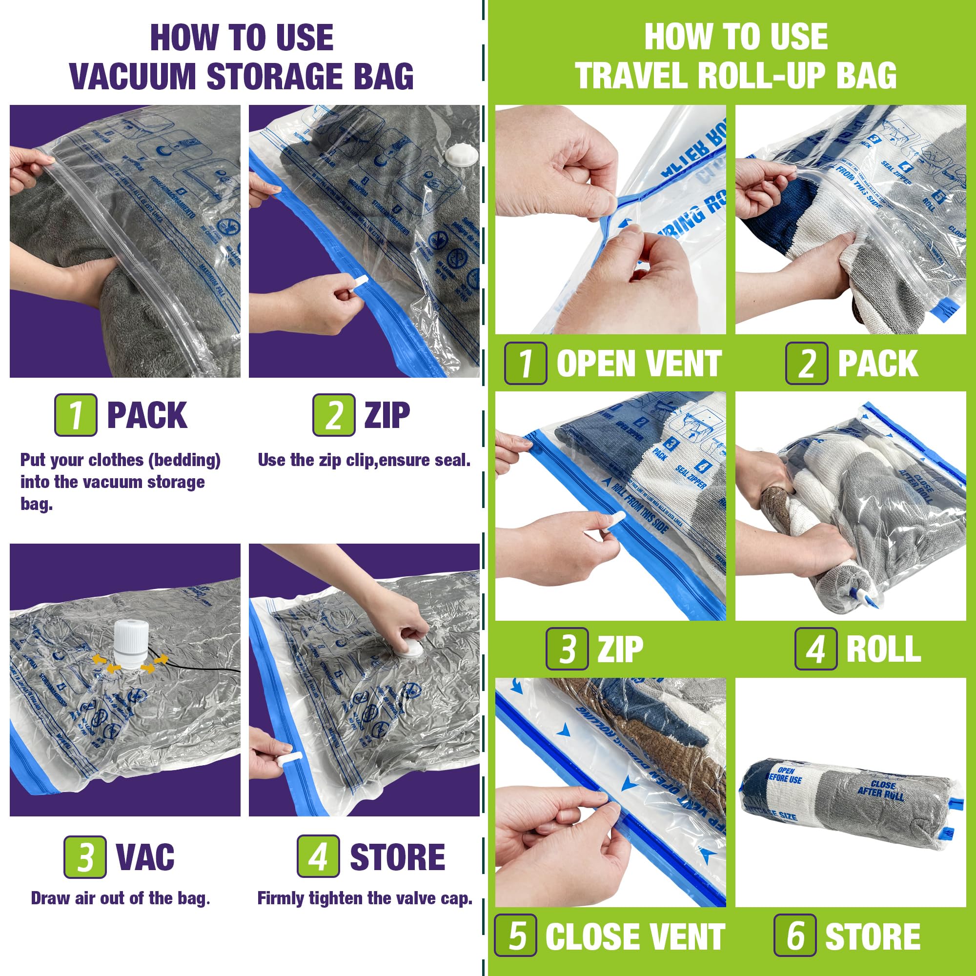 Hibag Vacuum Storage Bags With Electric Pump, Vacuum Seal Space Saver Bags For Clothes, Clothing, Pillows, Blanket Bedding Comfo