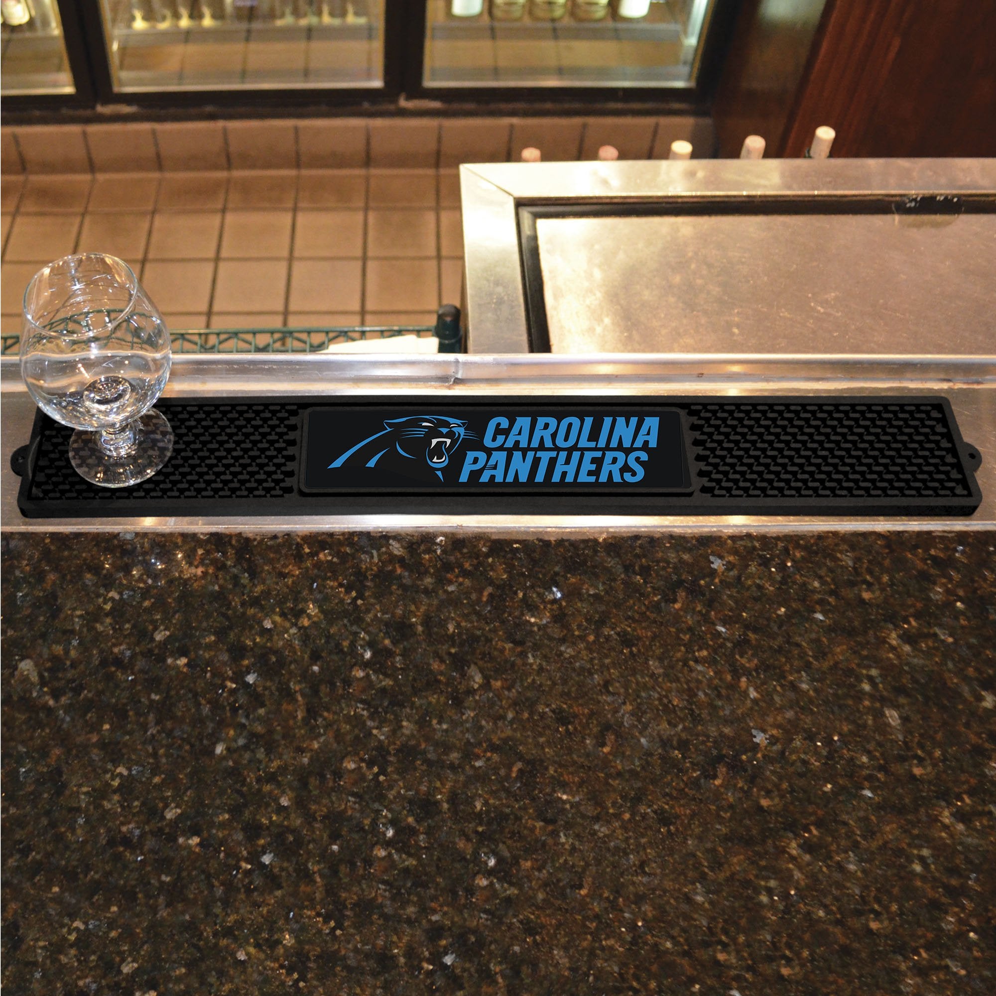 Fanmats 13980 Carolina Panthers Drink Bar Mat - 3.25In. X 24In. - Durable Dish Drying Mat, Easy Clean, Counter Mat