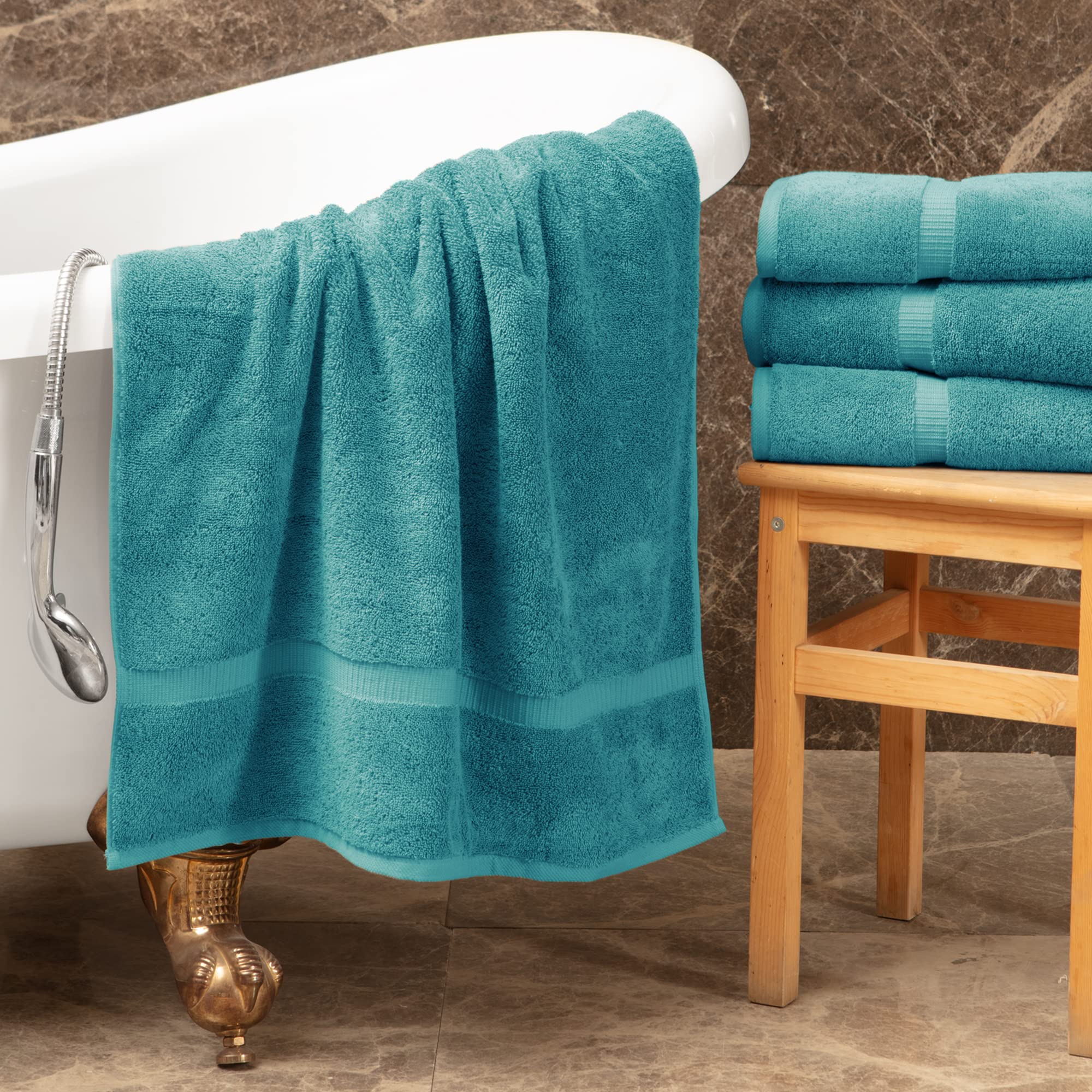 Towel Bazaar Premium Turkish Cotton Super Soft And Absorbent Towels (8-Piece Towel Set, Aqua Blue)