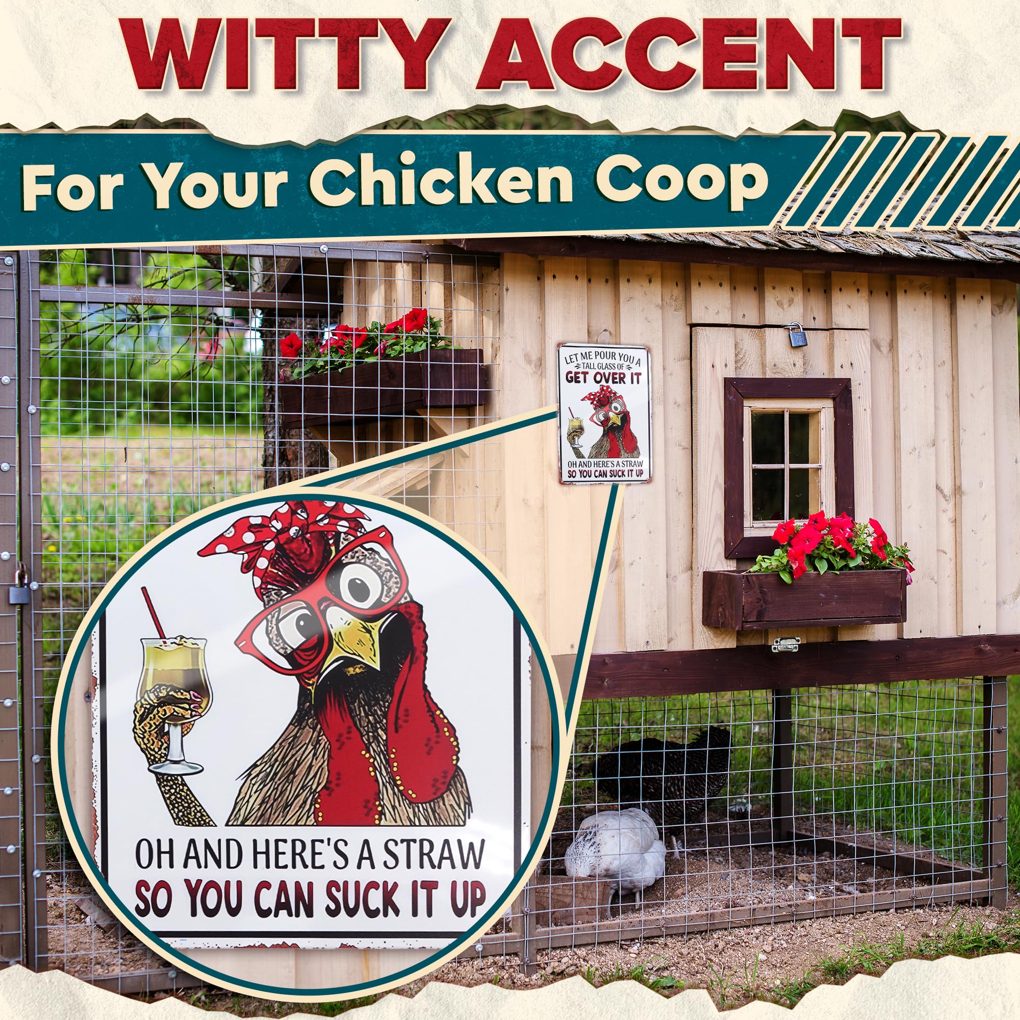 Let Me Pour You a Tall Glass of Get Over It Tin Sign 8x12 - Metal Funny Chicken Coop Signs for Outside - Rustic Tin Farmhouse Wa