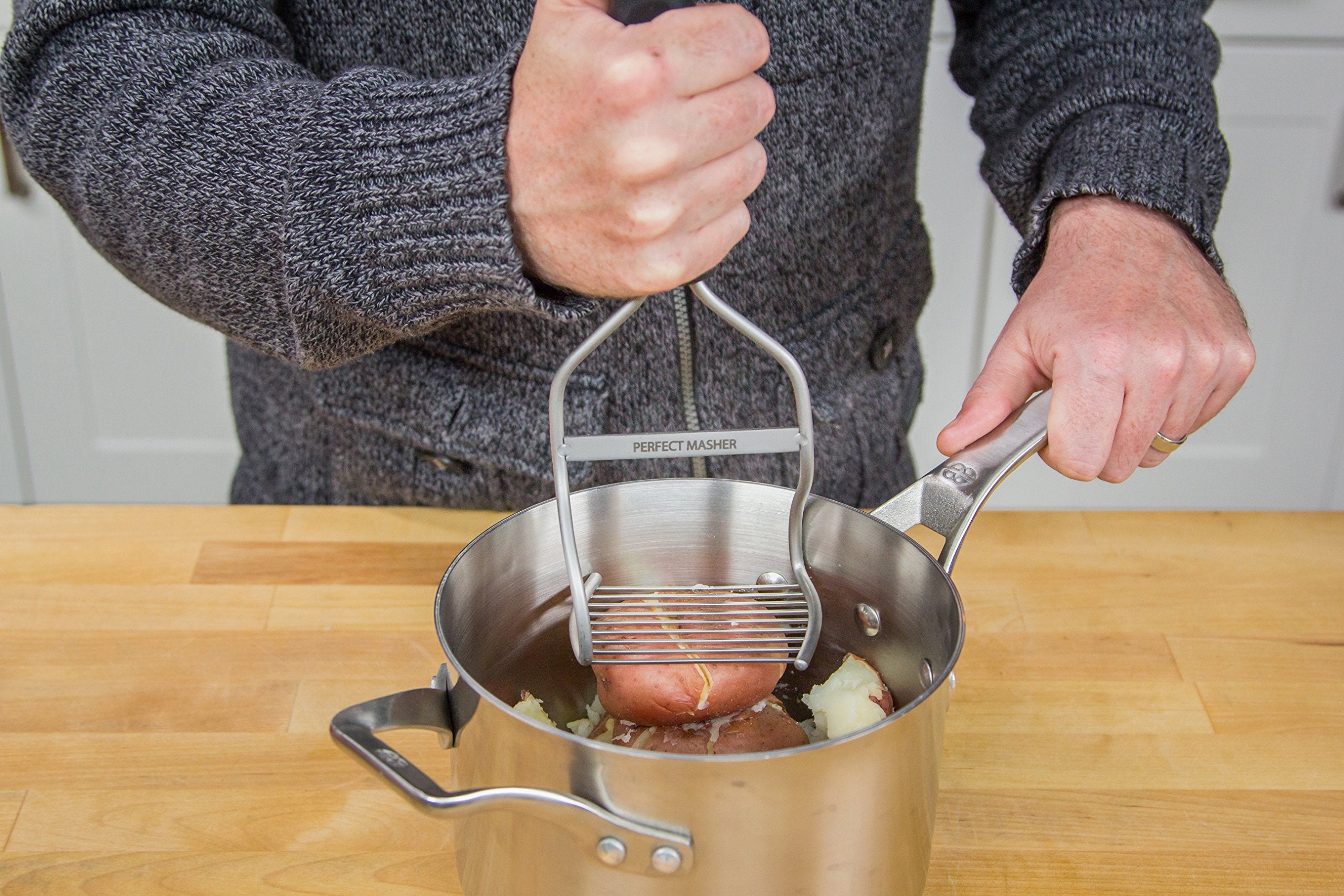 Kitchen Innovations Diamond Series Masher - World'S Best Handheld Masher And Blender - Stainless Steel Blades With Ergonomic Rub