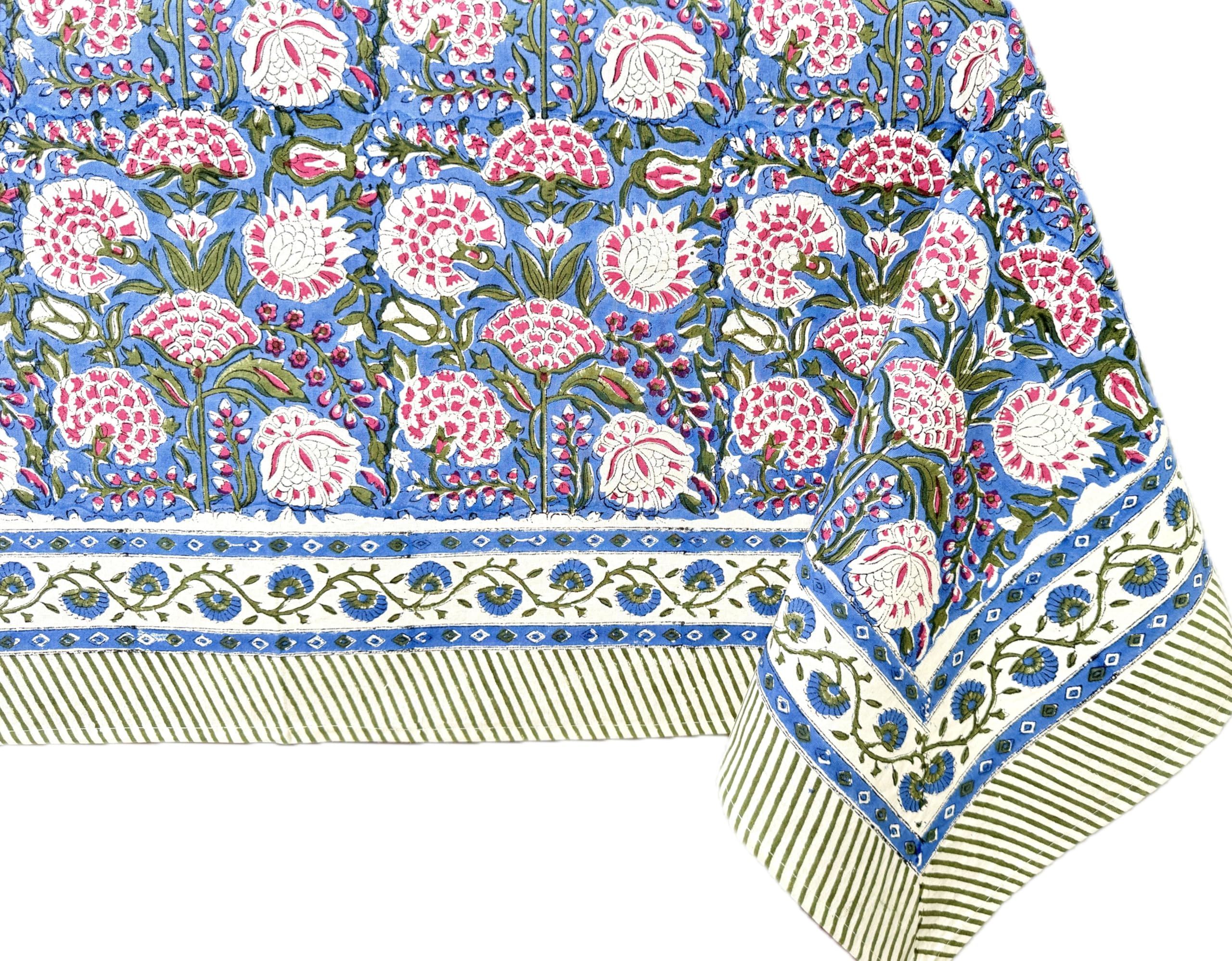 ATOSII Clover Pink 100% Cotton Fall Tablecloth, Handblock Print Rectangle Table Cover for Kitchen Dining Linen I Parties, Weddin