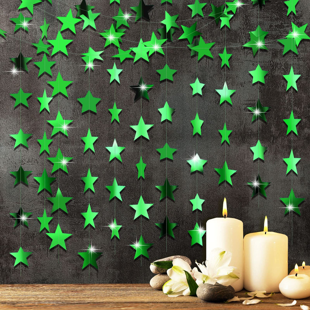 Patelai Glitter Star Garland Banner Decor, 130 Feet Bright Star Hanging Bunting Banner Backdrop For 2024 New Year Graduation Wed
