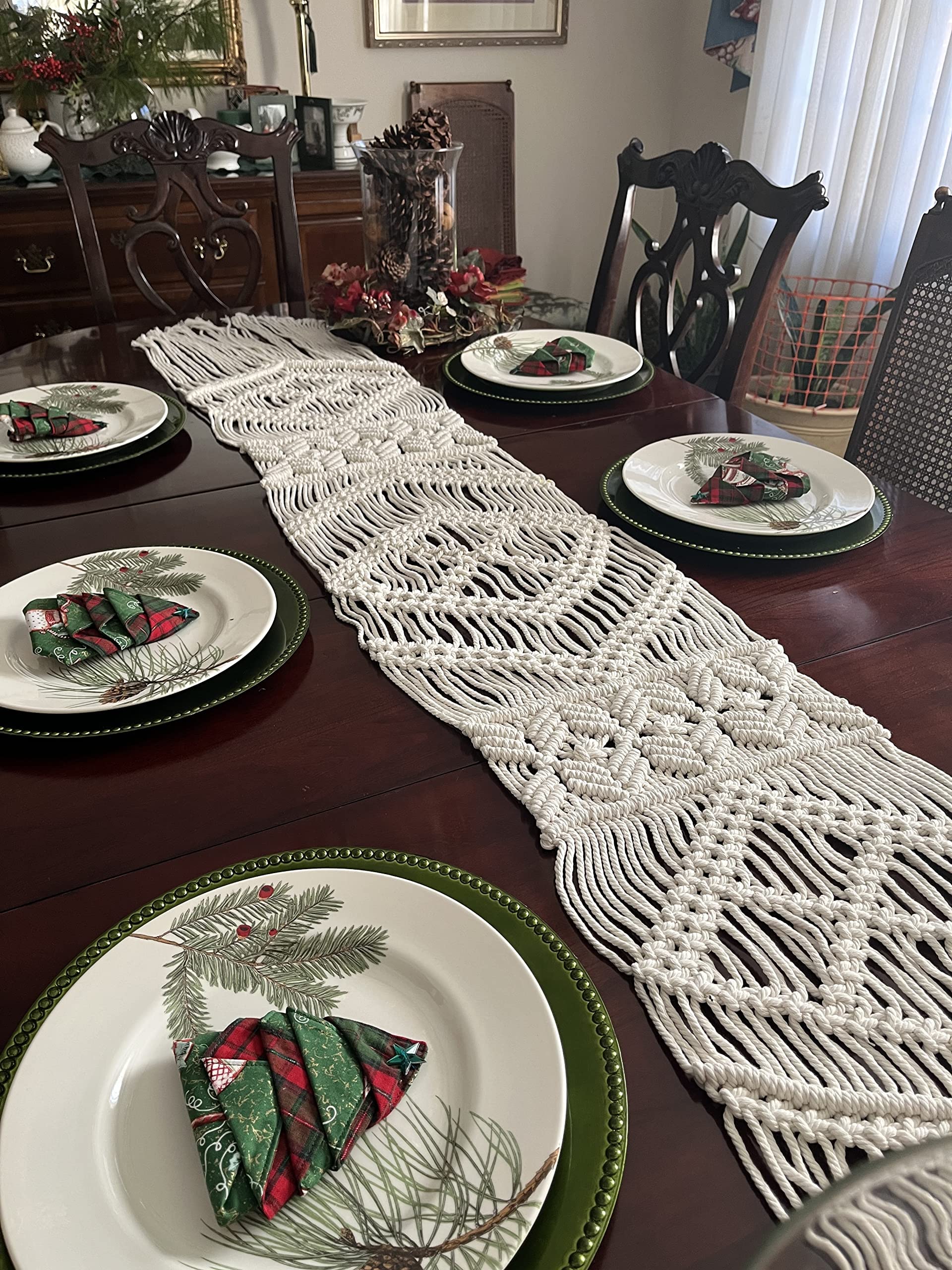 Macrame Table Runner, Boho Table Runner 82 X 12 Inches, Perfect For Bohemian Decor, Boho Wedding Table Decor, Hand Woven Off Whi
