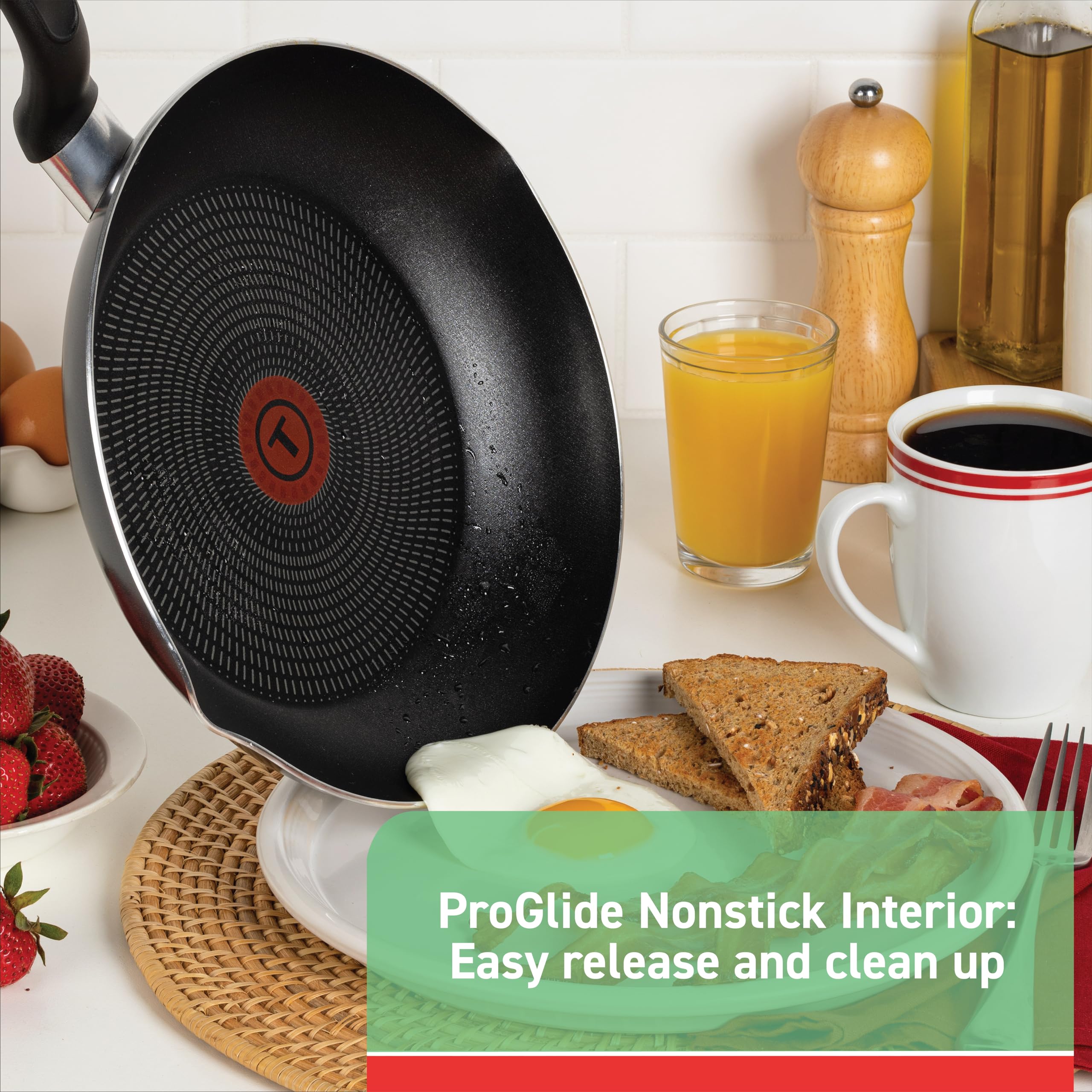 Tefal Nonstick Saute Pan 5 Quart with Glass Lid, Black, Oven Safe to 350F, Dishwasher Safe, Model 32406037632
